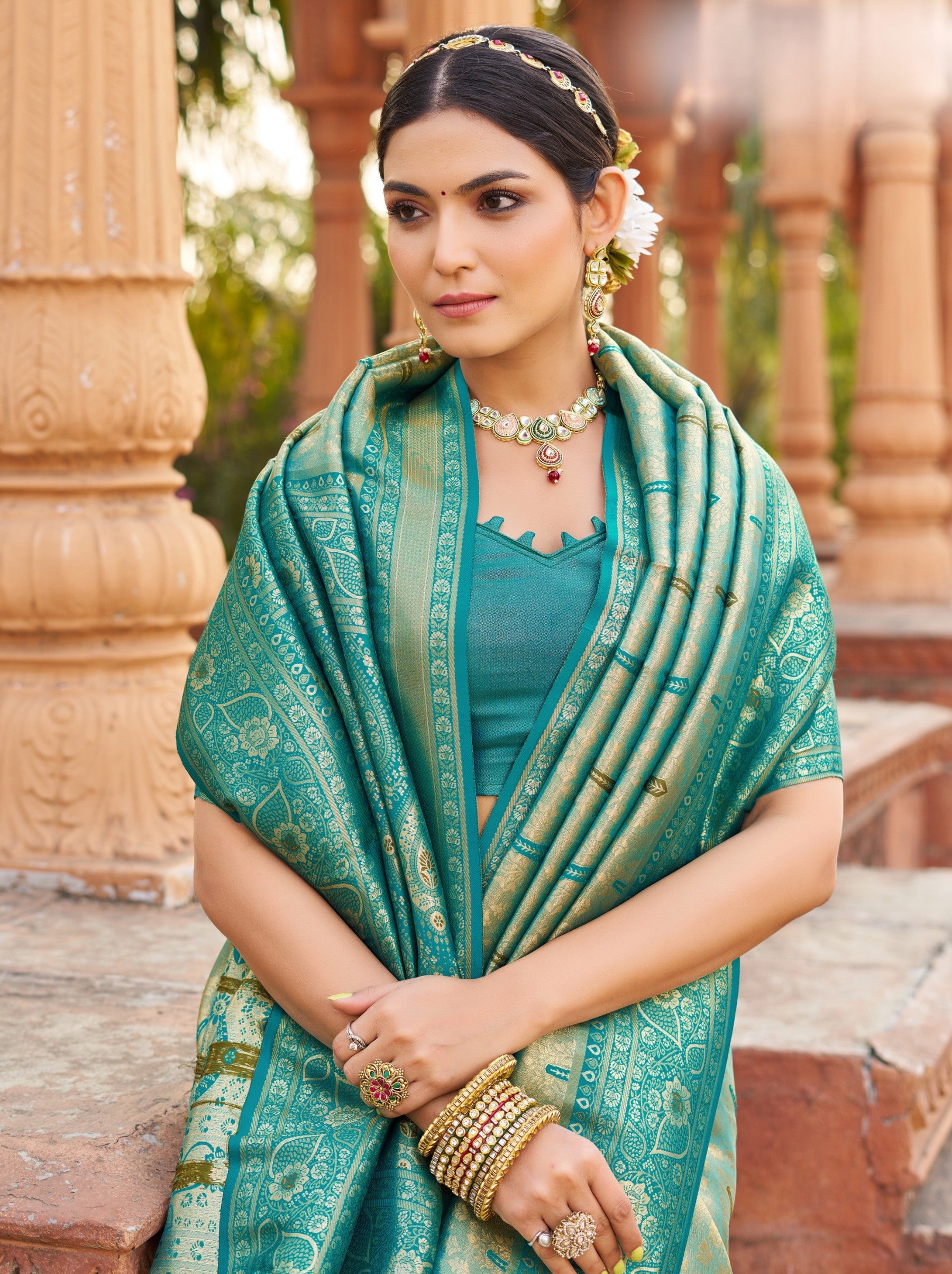 Sky Blue Premium Soft Silk Festive Saree - TrendOye