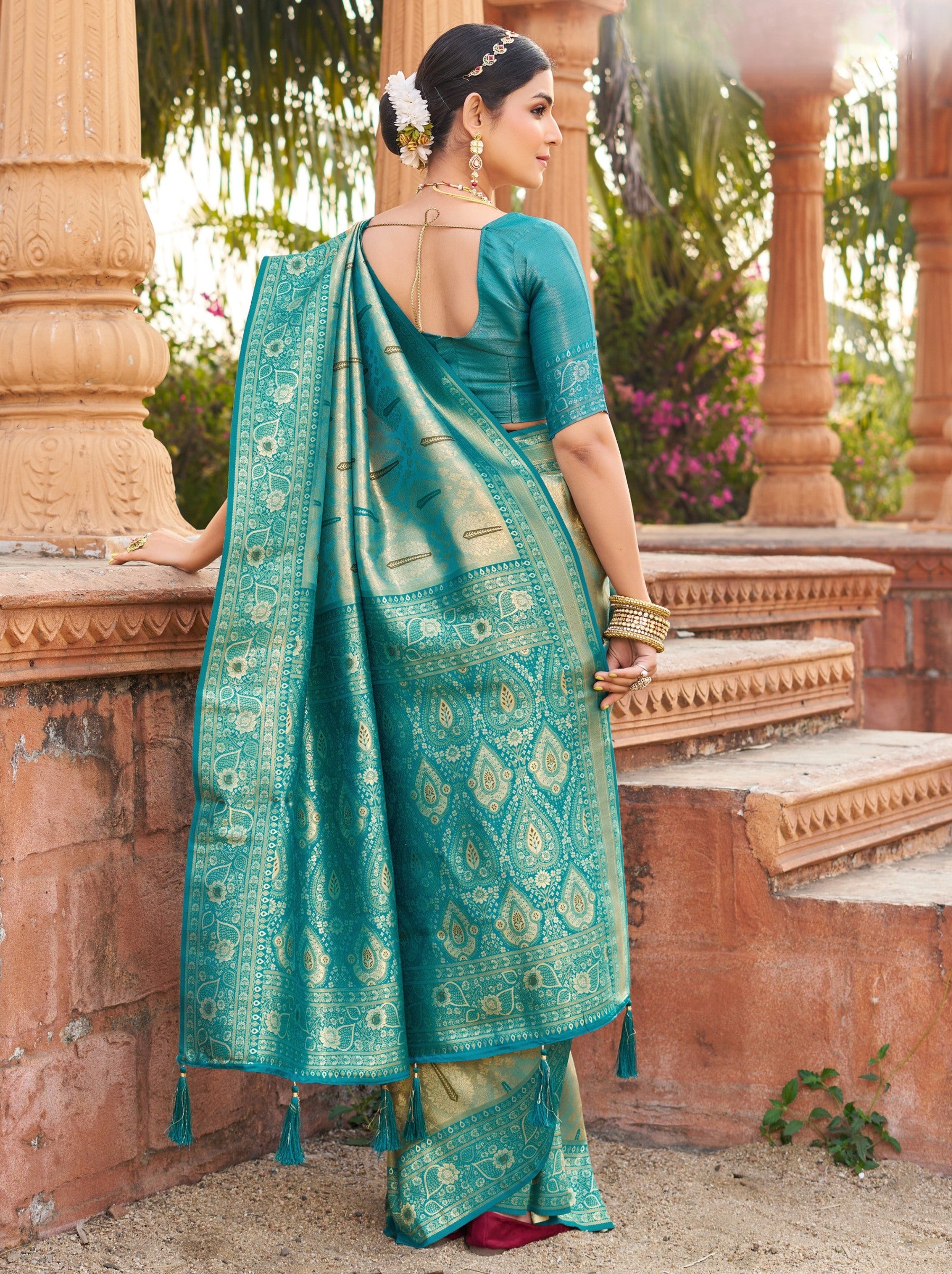 Sky Blue Premium Soft Silk Festive Saree - TrendOye