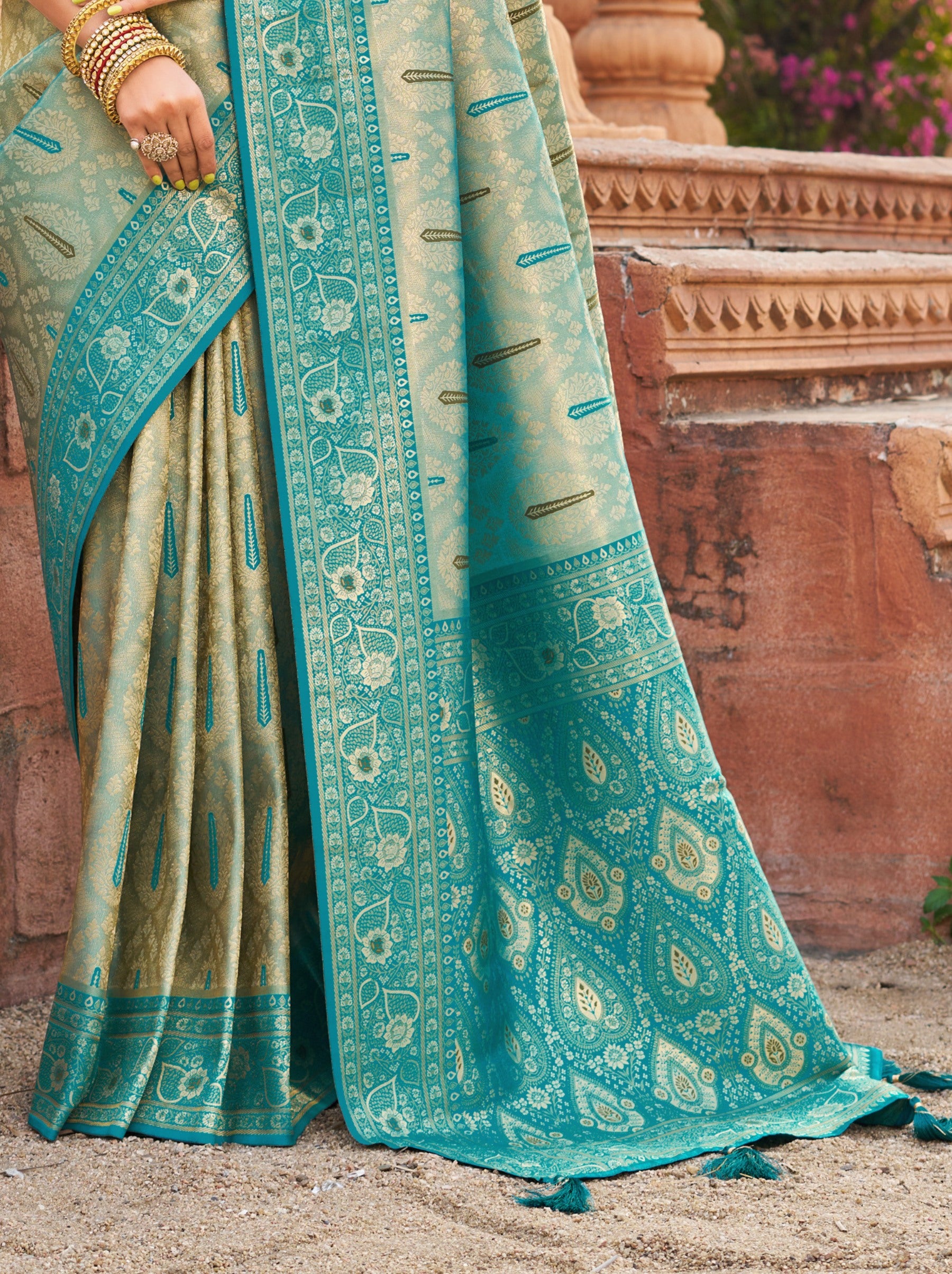 Sky Blue Premium Soft Silk Festive Saree - TrendOye