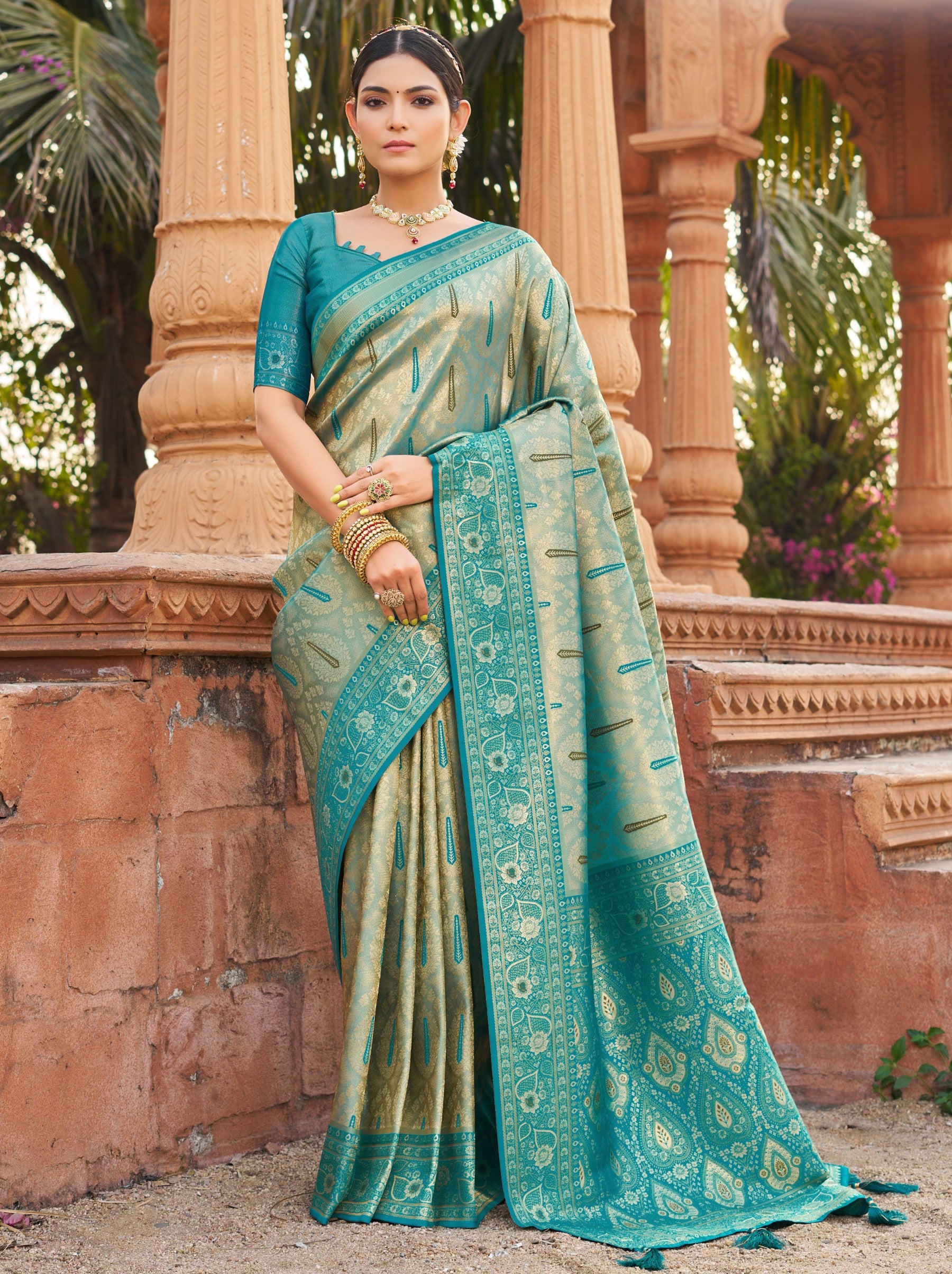 Sky Blue Premium Soft Silk Festive Saree - TrendOye