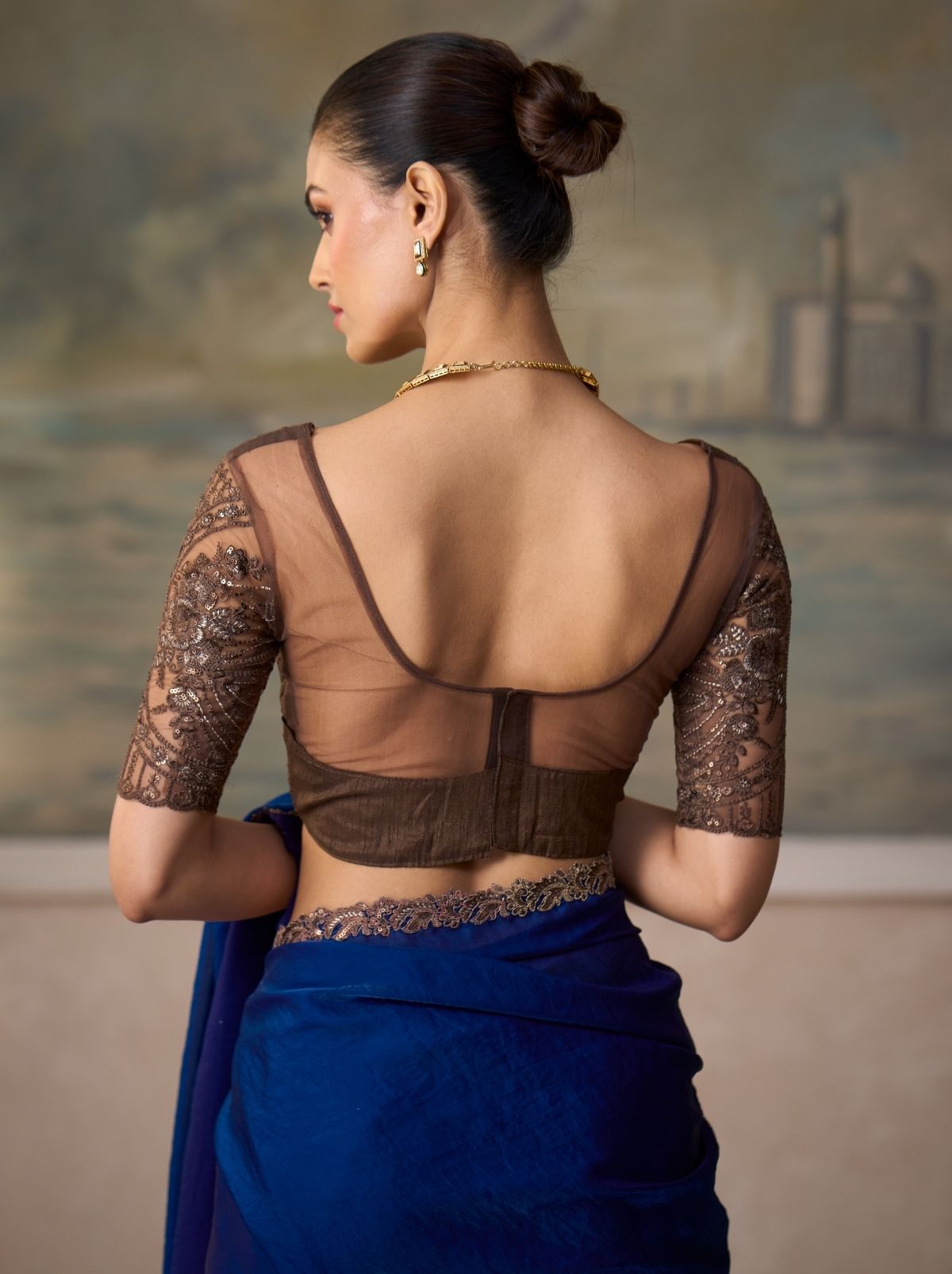 Royal Blue Couture Sequin Saree & Net Blouse With Premium Base Liner