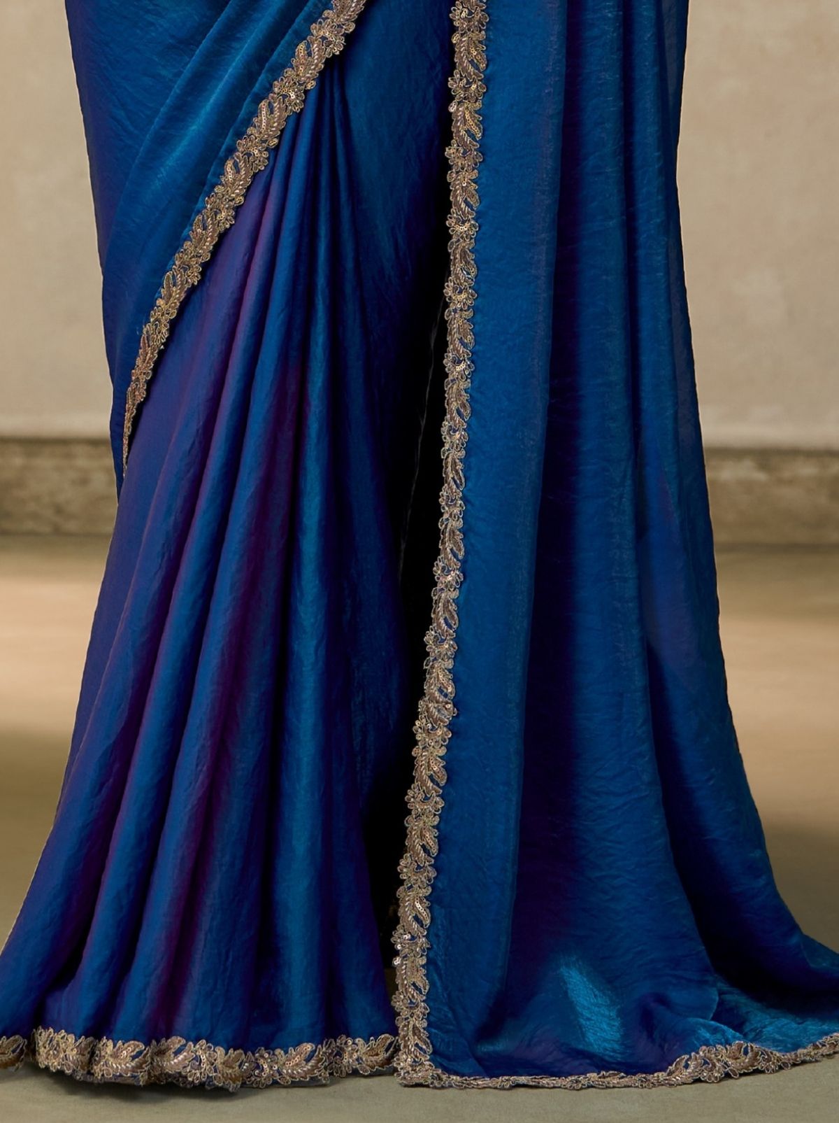 Royal Blue Couture Sequin Saree & Net Blouse With Premium Base Liner