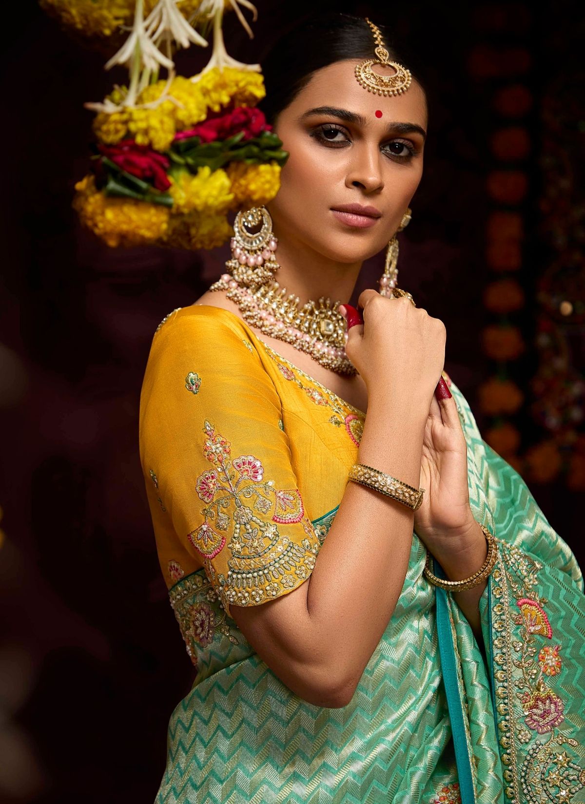 Electric Blue Designer Banarasi Kanjivaram Silk Saree for Wedding - TrendOye