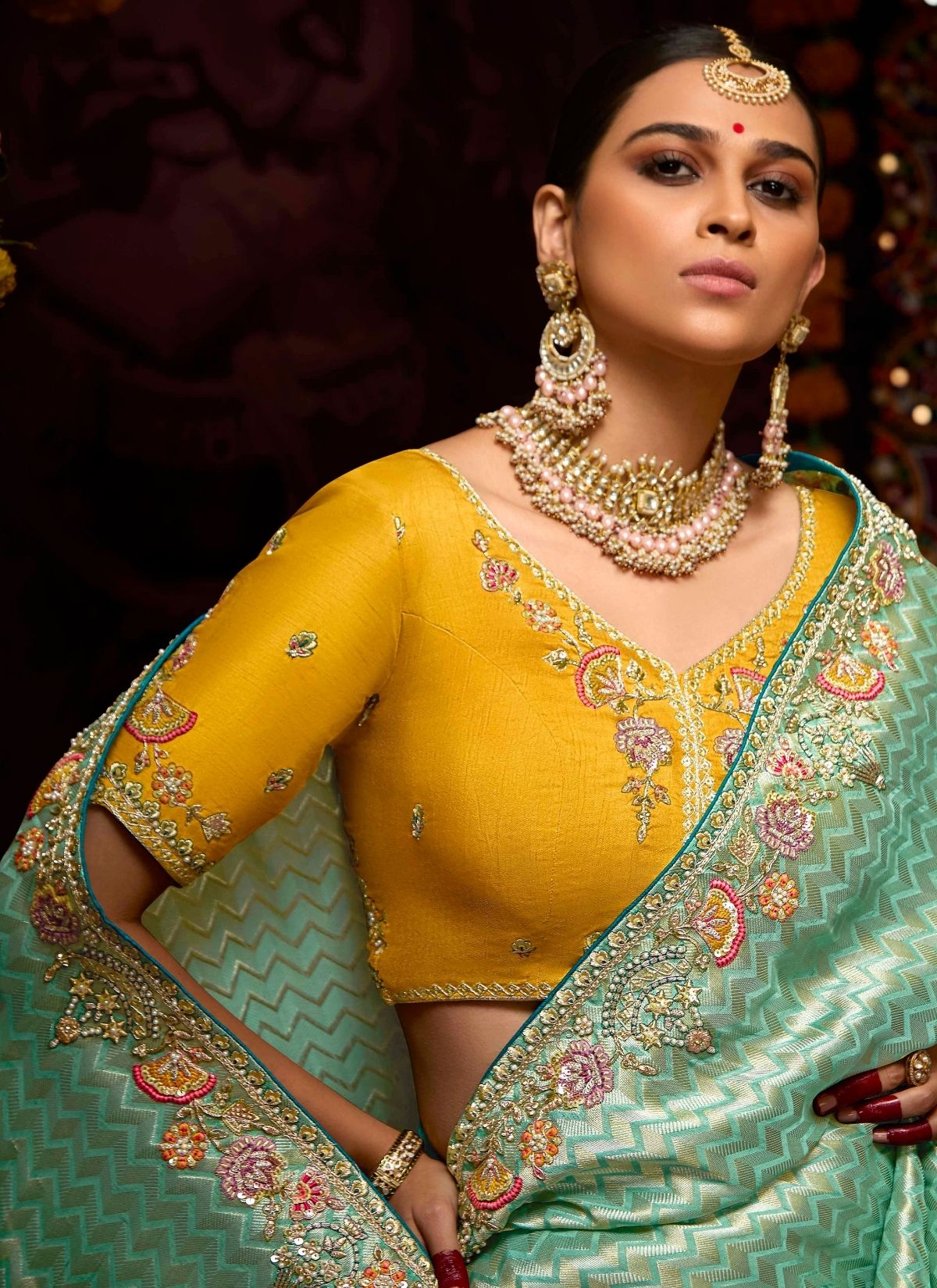 Electric Blue Designer Banarasi Kanjivaram Silk Saree for Wedding - TrendOye