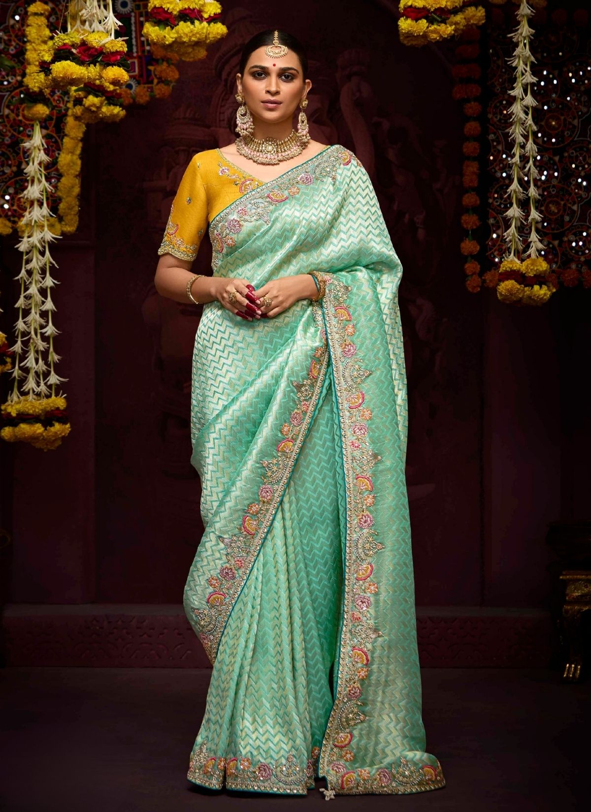 Electric Blue Designer Banarasi Kanjivaram Silk Saree for Wedding - TrendOye