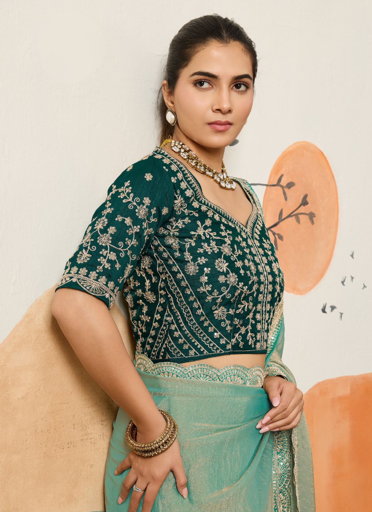 Maya Blue Designer Festive saree With Zari Work - TrendOye