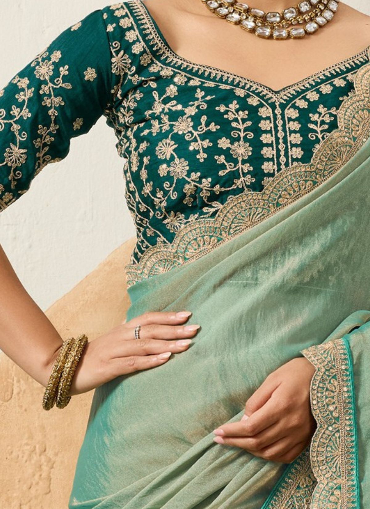 Maya Blue Designer Festive saree With Zari Work - TrendOye