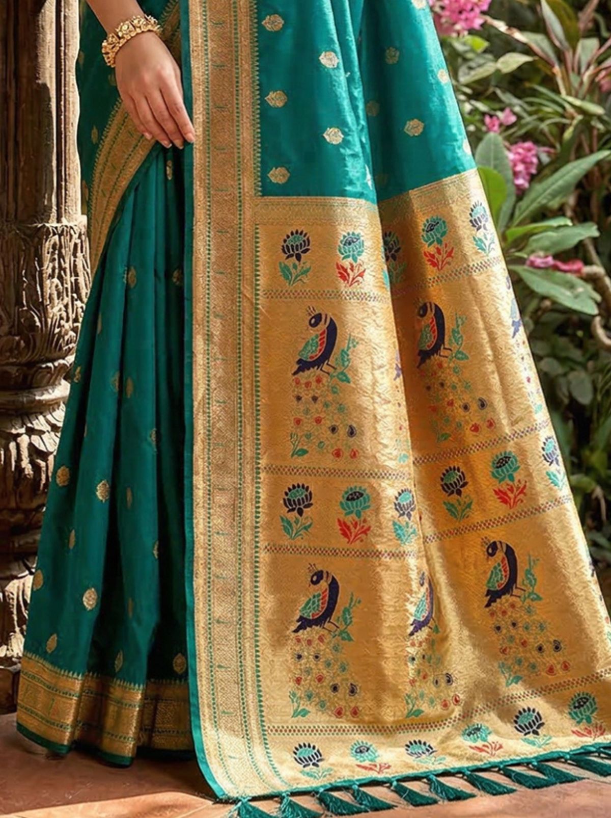 Teal Blue Premium Soft Silk Paithani Wedding Saree