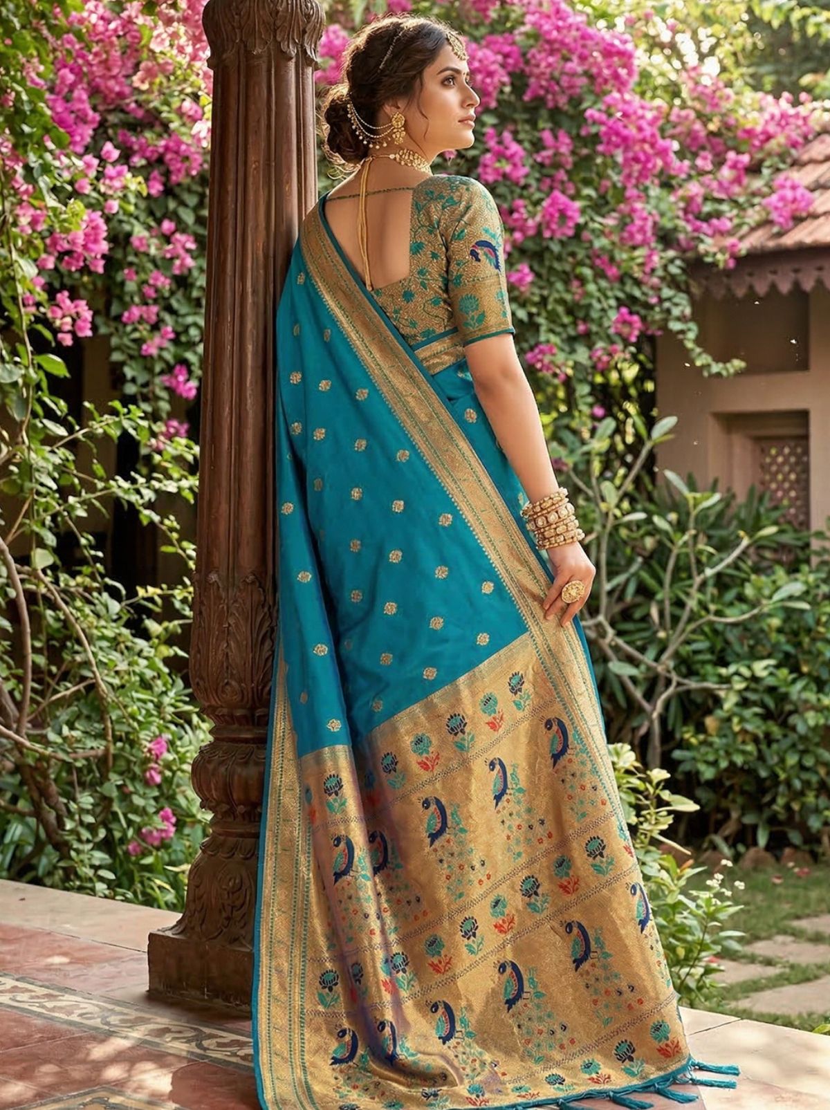 Azure Blue Premium Soft Silk Paithani Wedding Saree