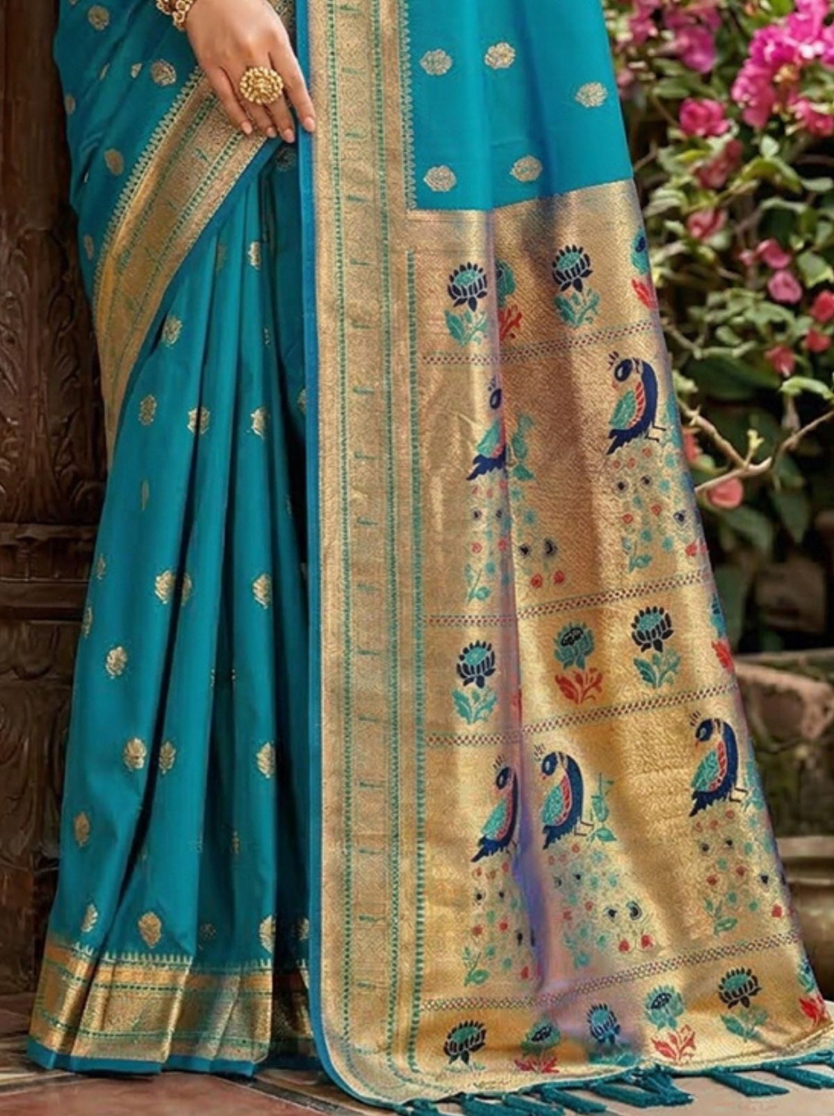 Azure Blue Premium Soft Silk Paithani Wedding Saree