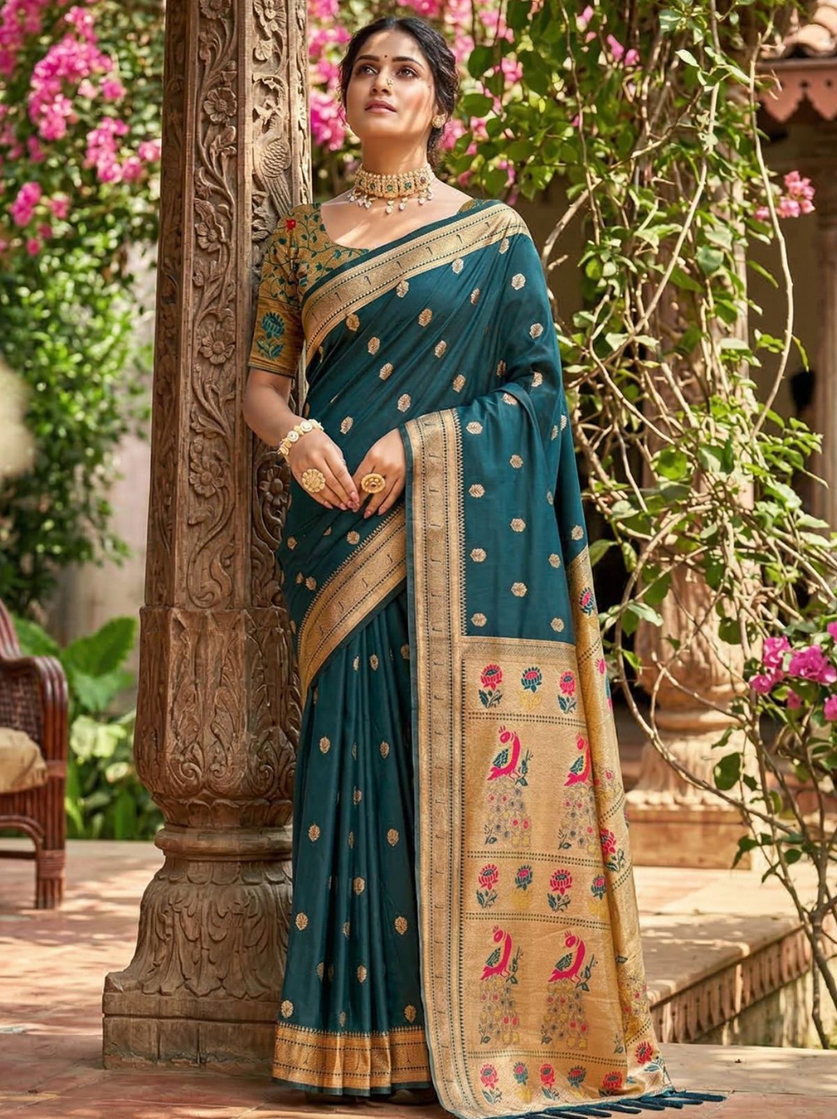 Peacock Blue Premium Soft Silk Paithani Wedding Saree