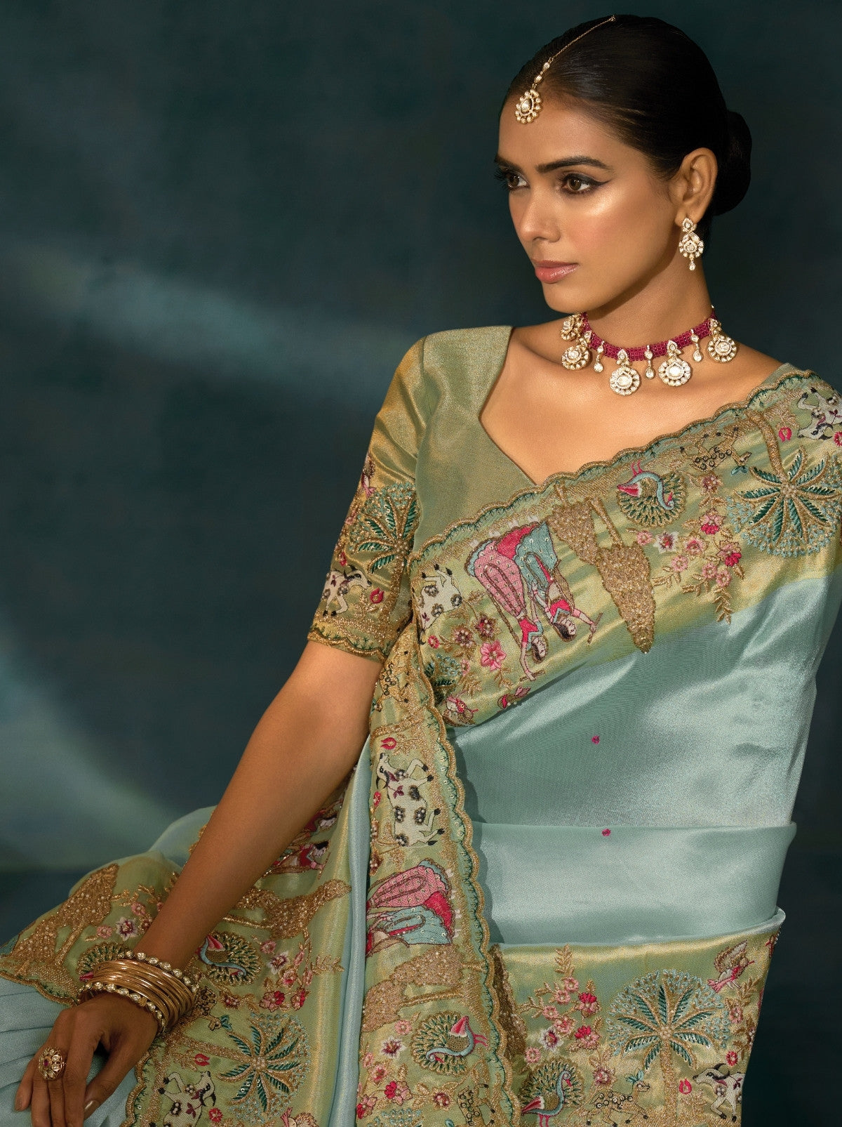 Sky Blue Wedding Designer Soft Silk Saree With Blouse Piece