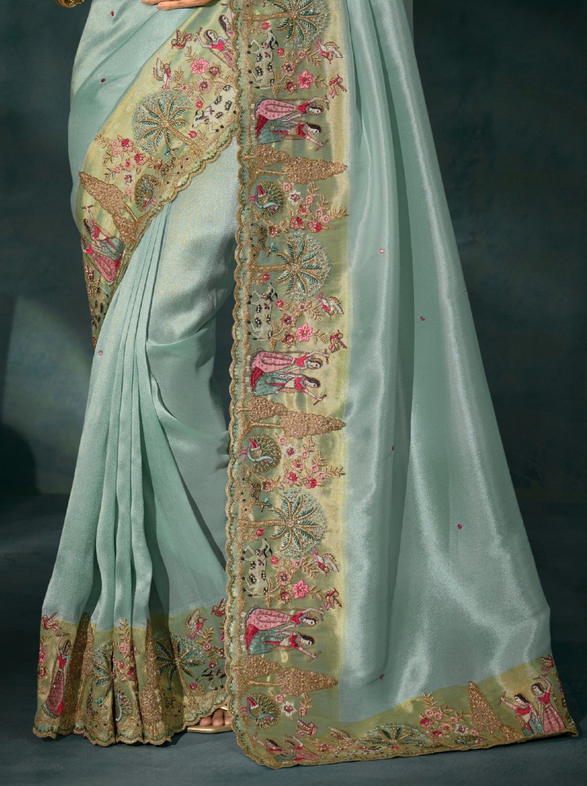 Sky Blue Wedding Designer Soft Silk Saree With Blouse Piece