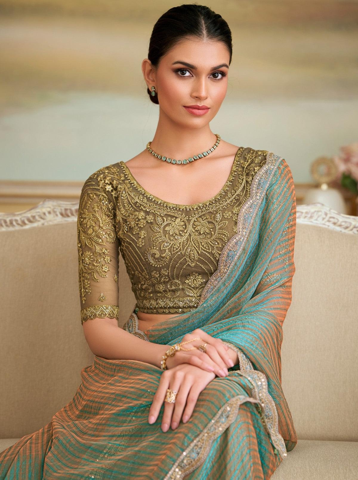 Sky Blue Dual Tone Georgette Silk Saree with Stylish Blouse Piece