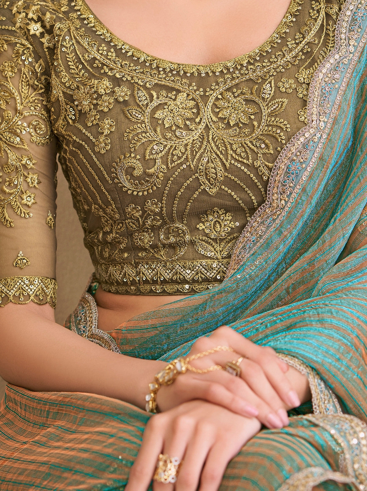 Sky Blue Dual Tone Georgette Silk Saree with Stylish Blouse Piece