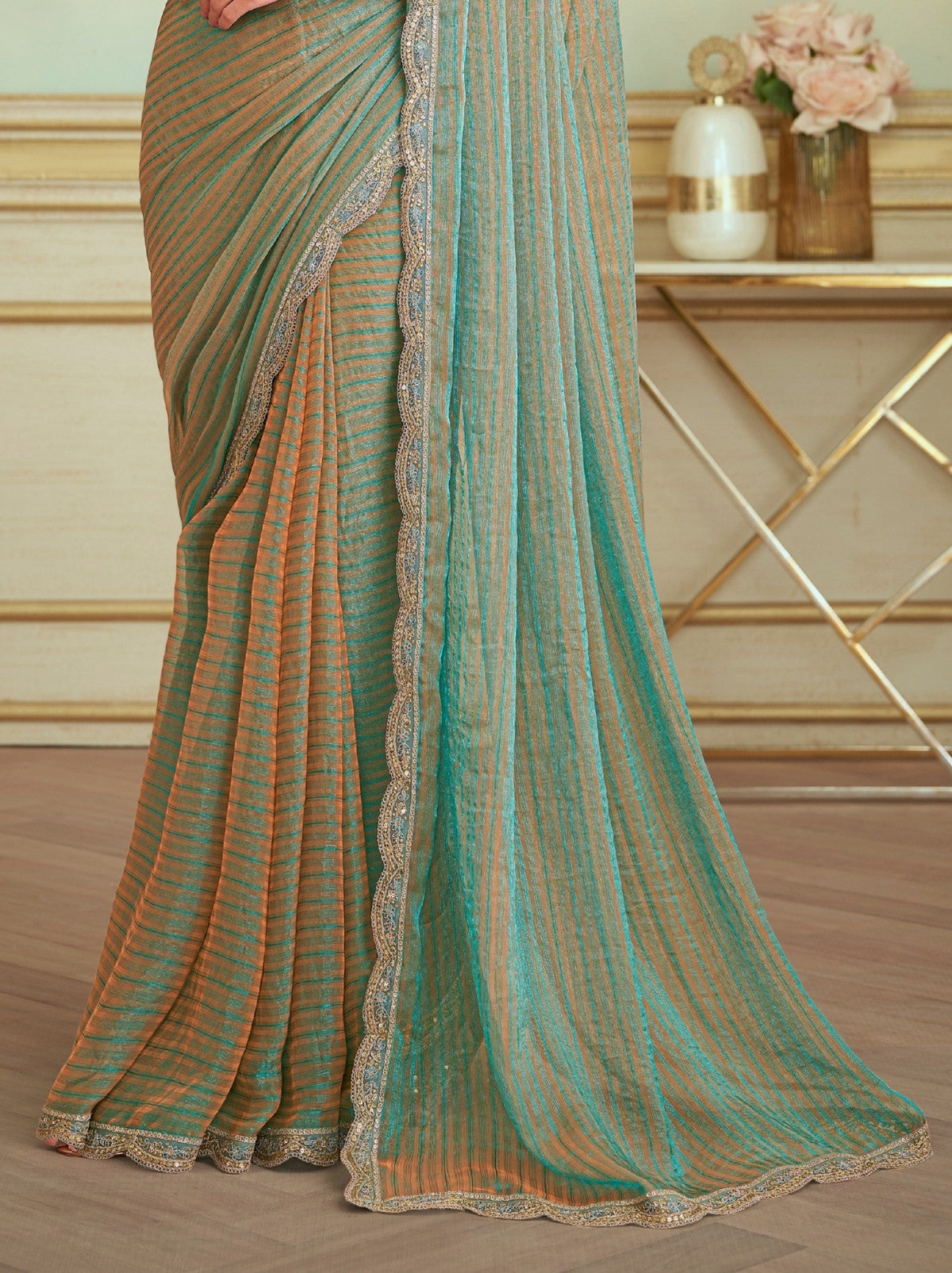 Sky Blue Dual Tone Georgette Silk Saree with Stylish Blouse Piece
