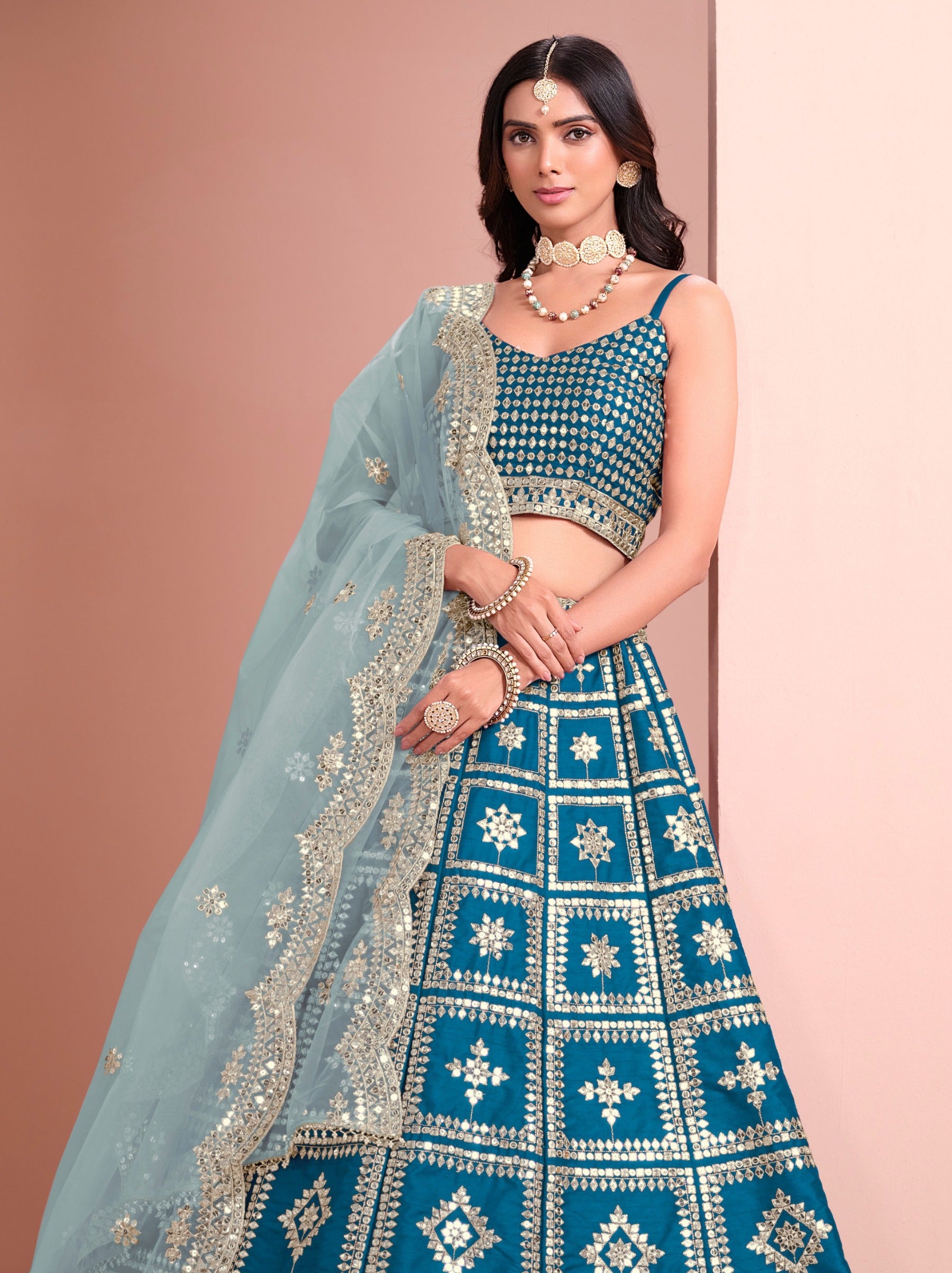 Sapphire Blue Designer Festive Lehenga - TrendOye