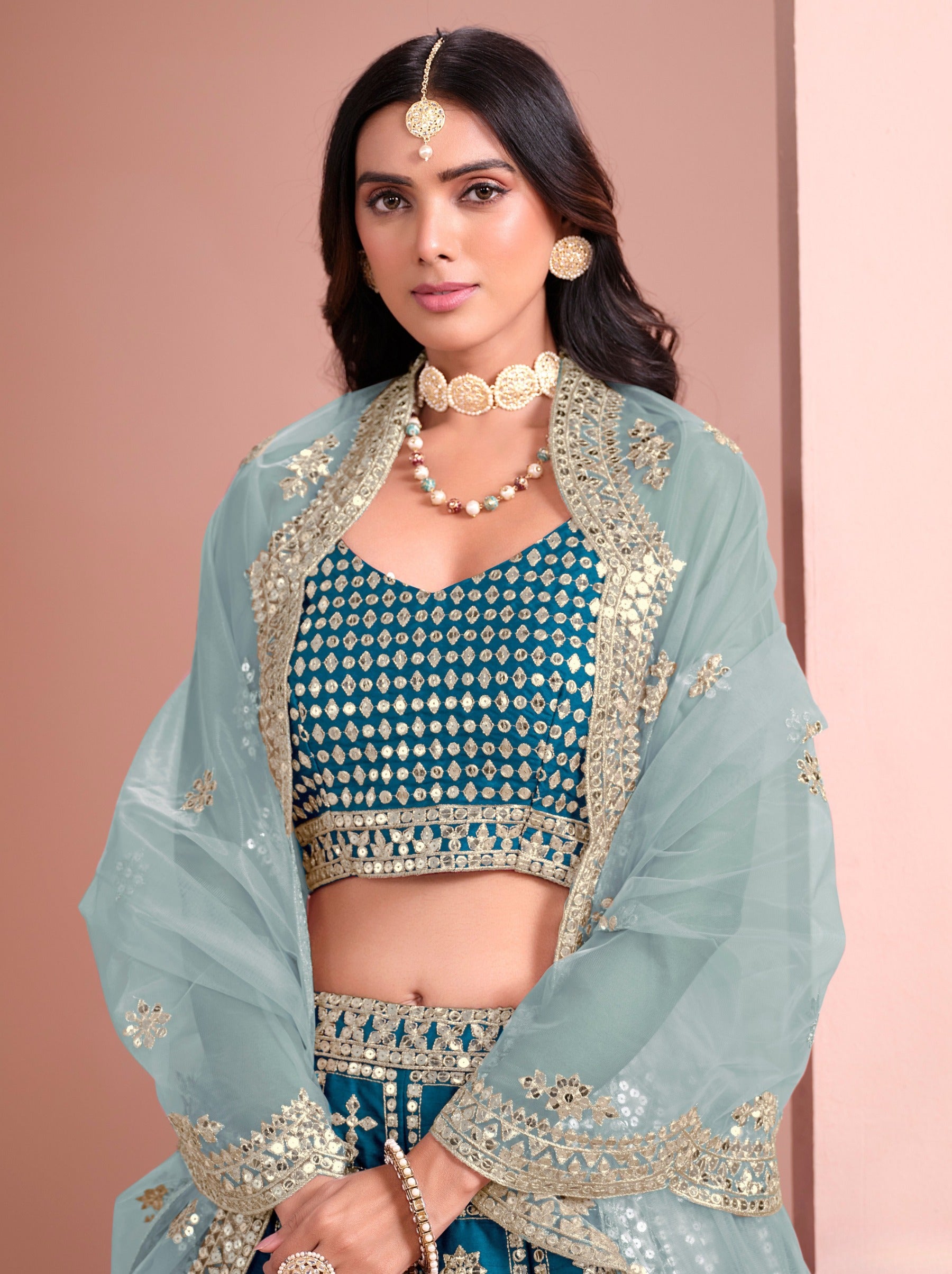 Sapphire Blue Designer Festive Lehenga - TrendOye
