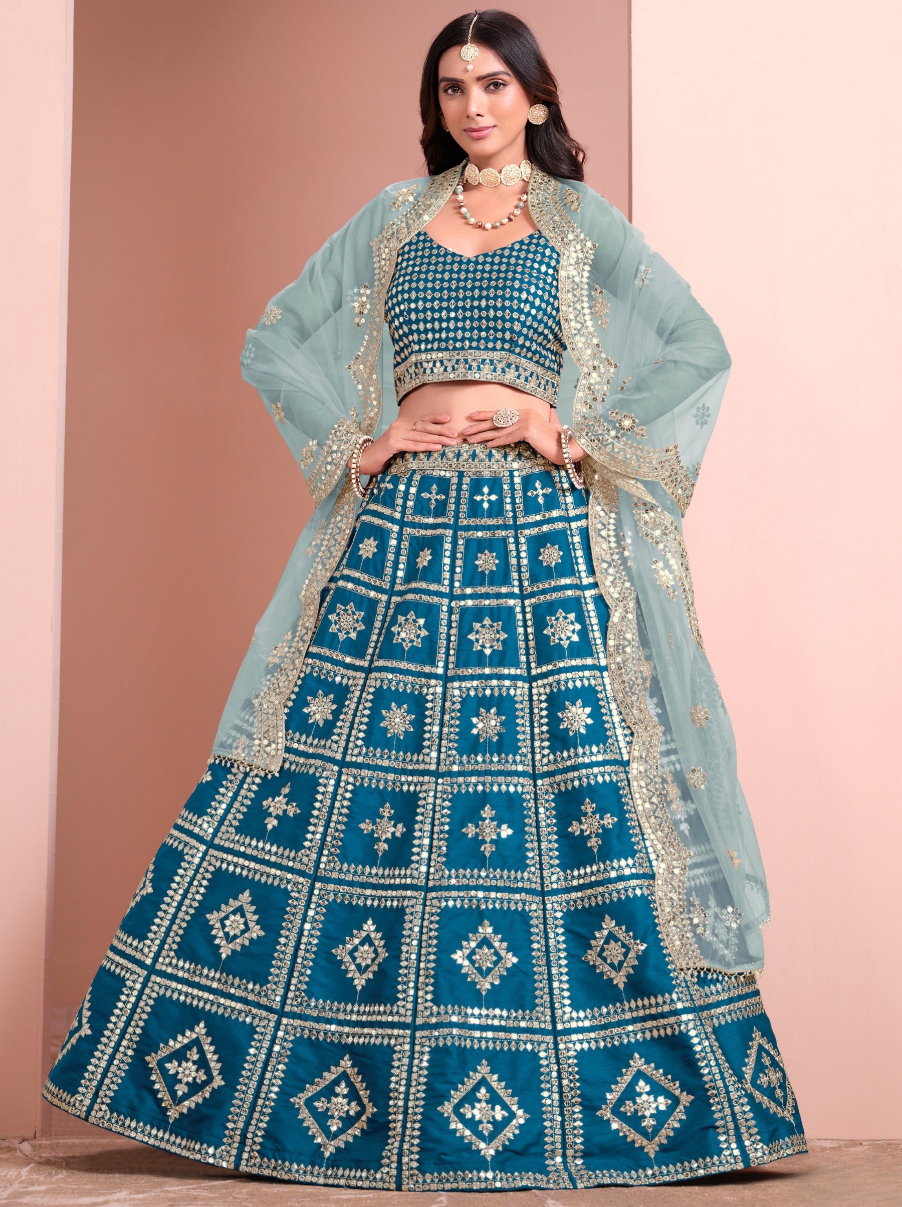 Sapphire Blue Designer Festive Lehenga - TrendOye