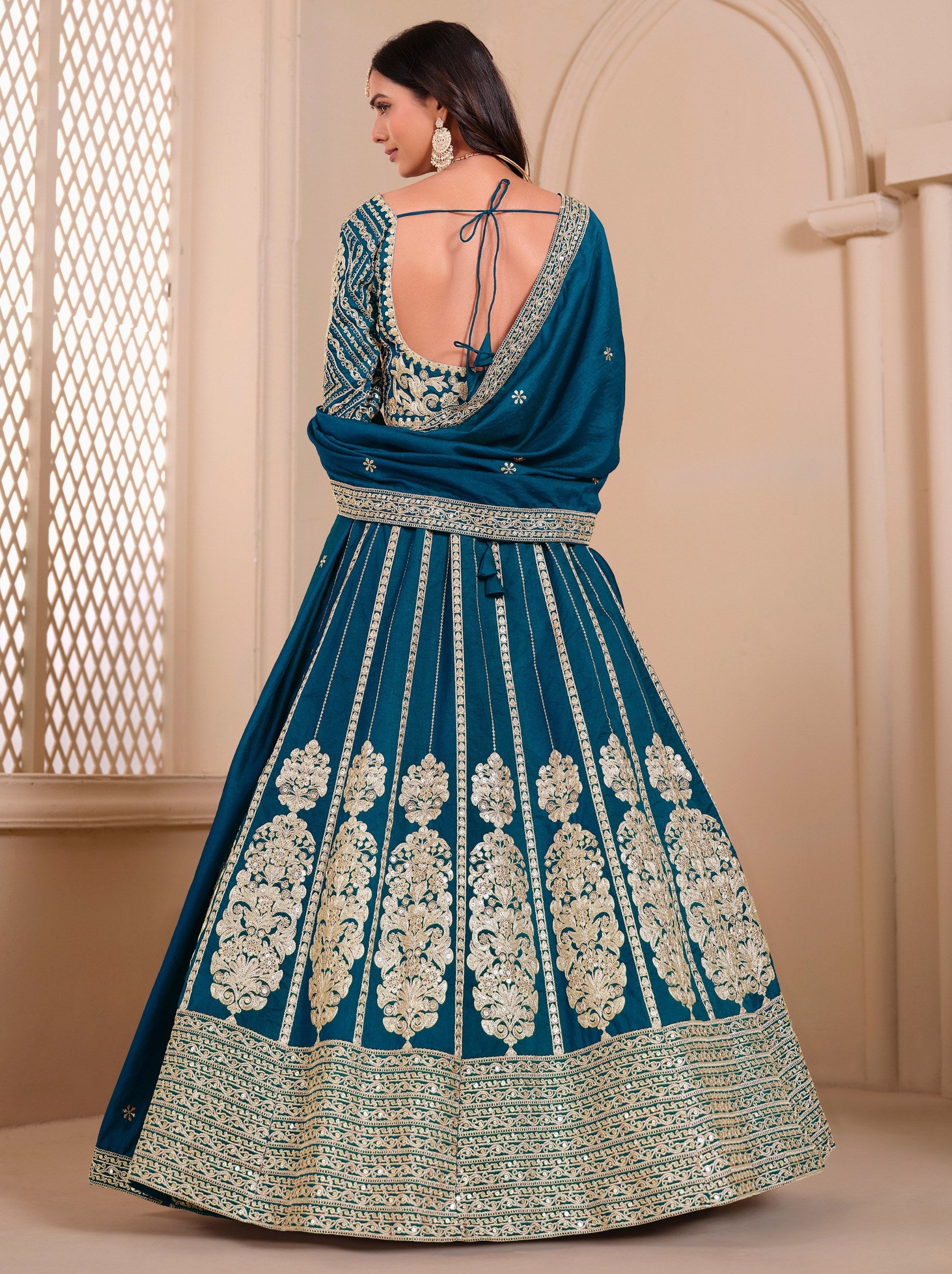 Prussian Blue Designer Party Lehenga Set With Trendy Sequin Embroidered - TrendOye