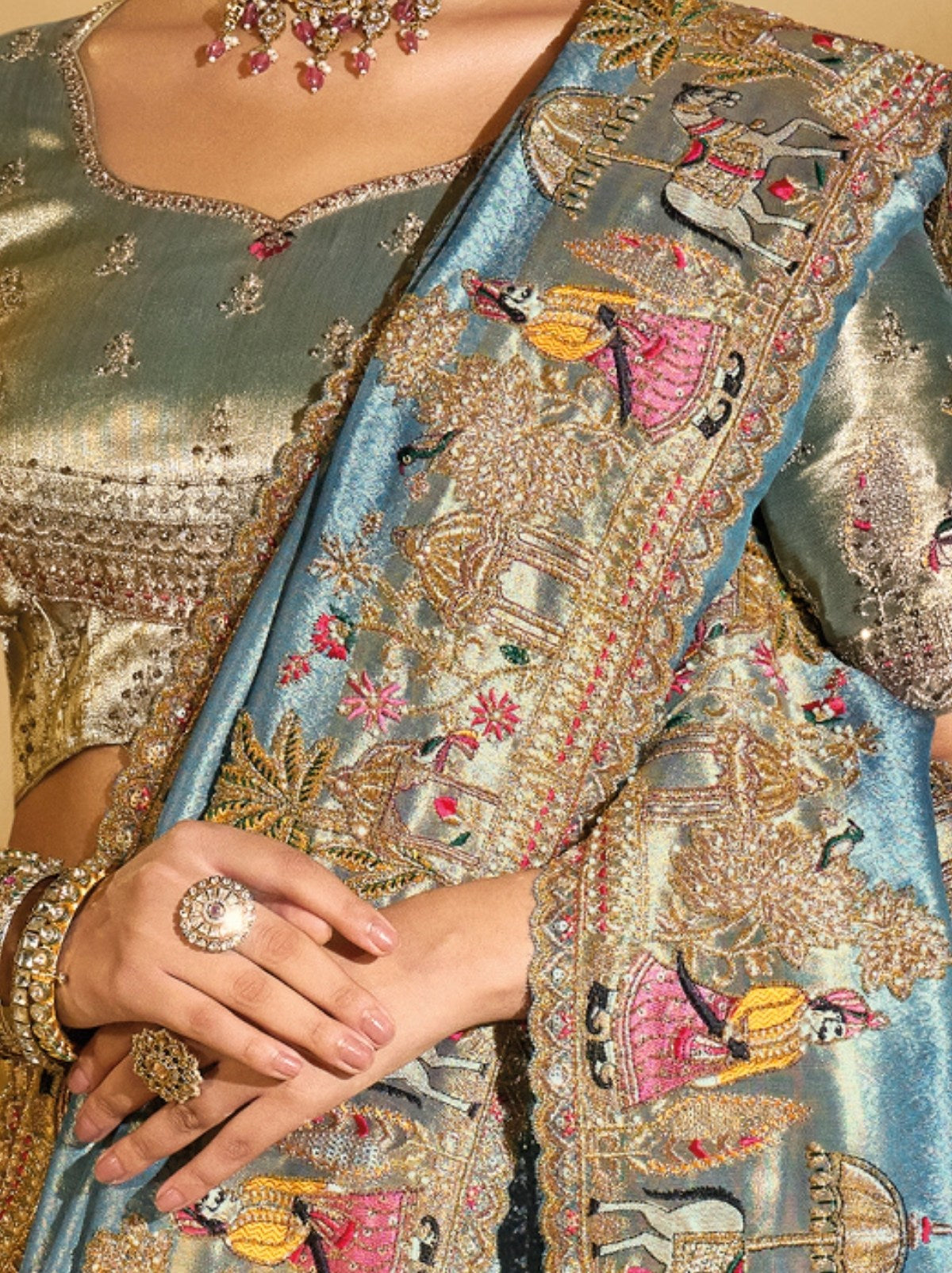 Carolina Blue Elite Soft Silk Saree With Heavy Zari Work Border