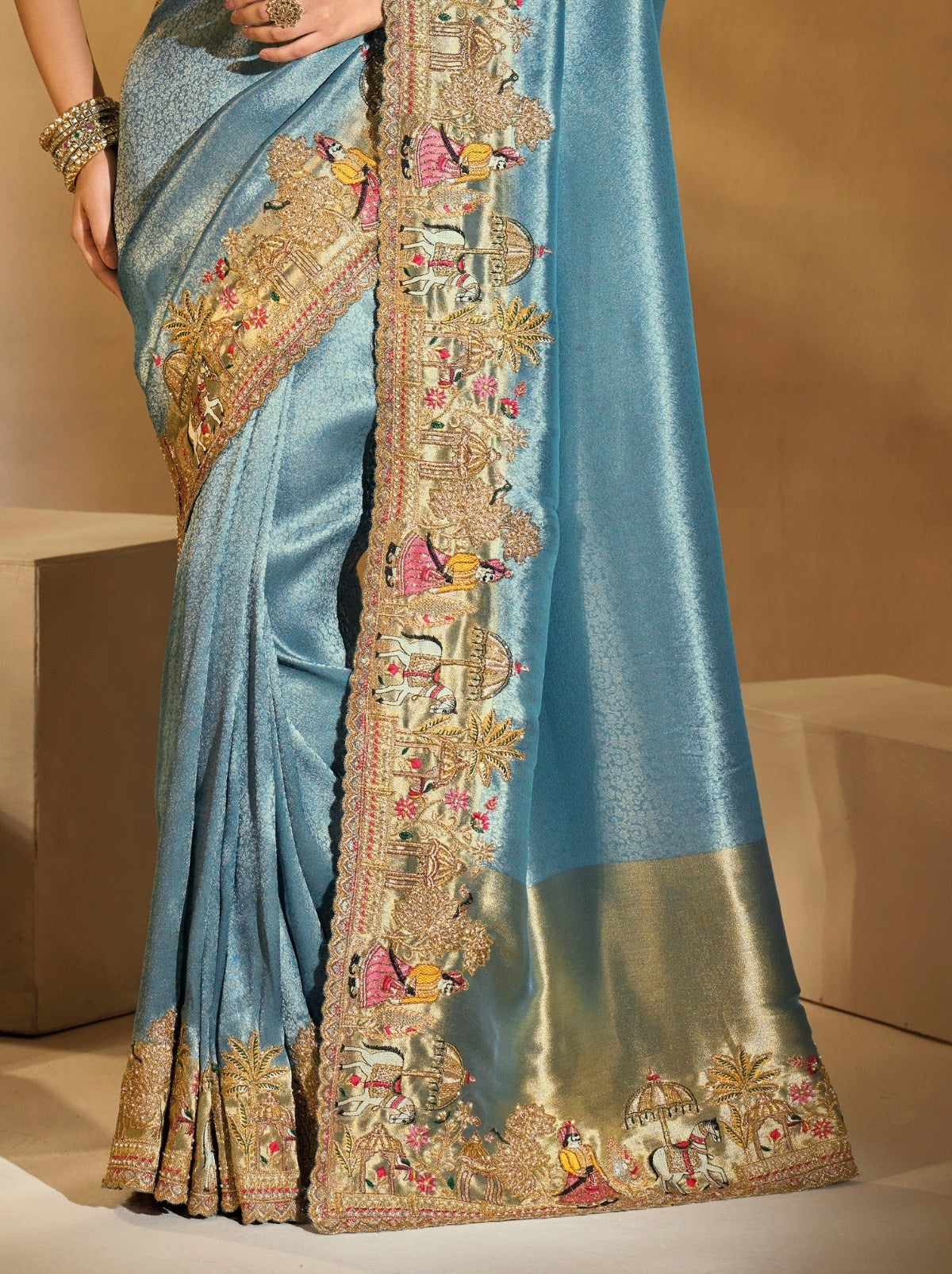 Carolina Blue Elite Soft Silk Saree With Heavy Zari Work Border