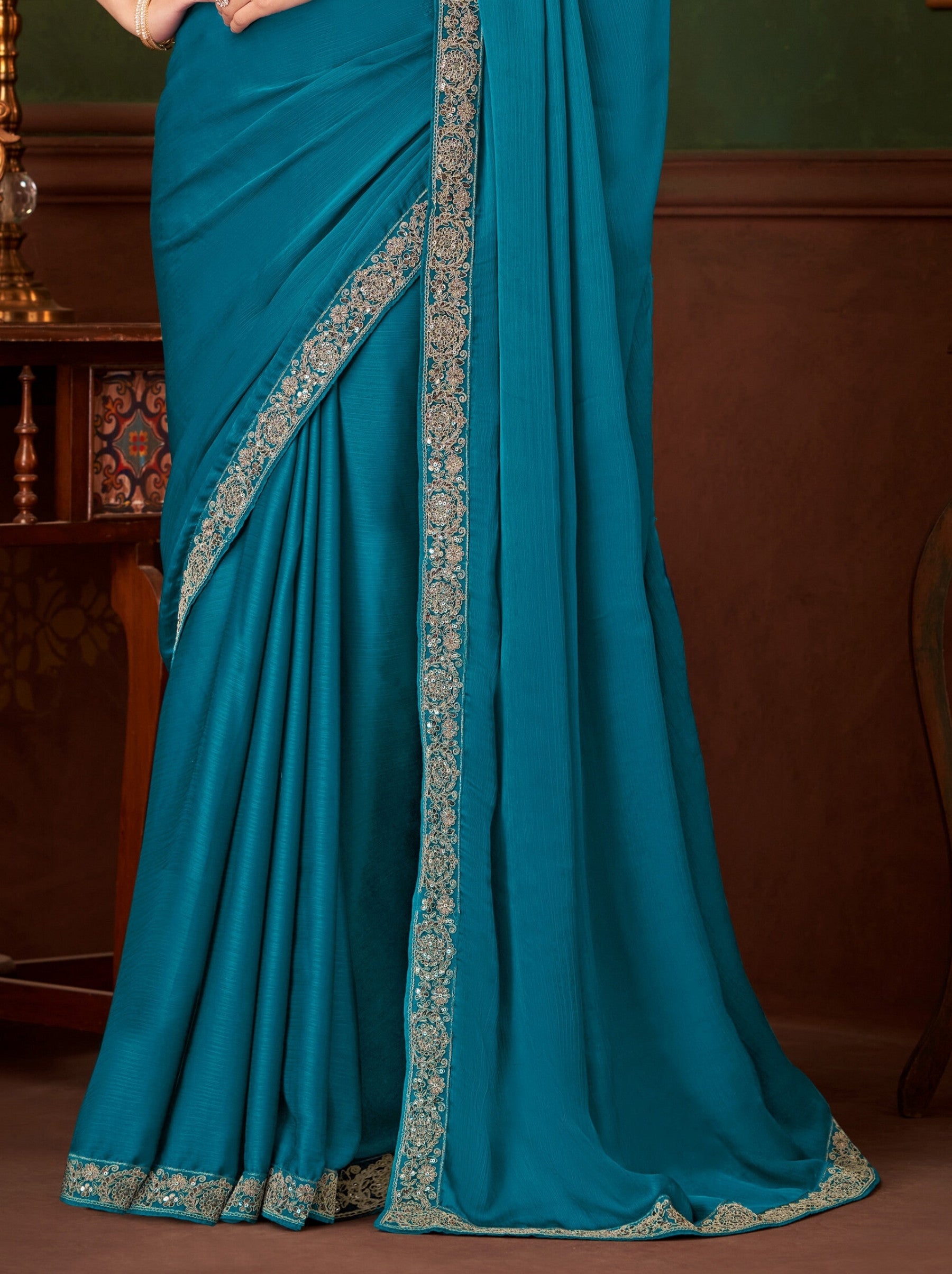 Olympic Blue Party Designer Saree - TrendOye