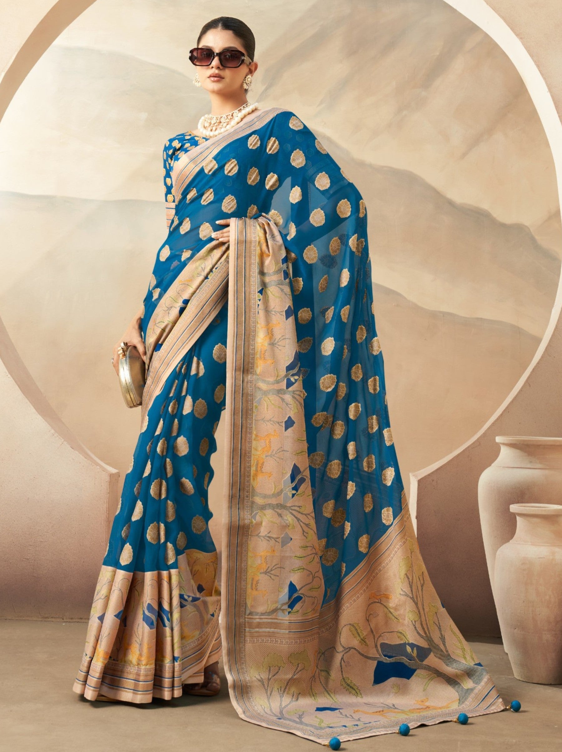 Sapphire Blue Celebration Saree - TrendOye