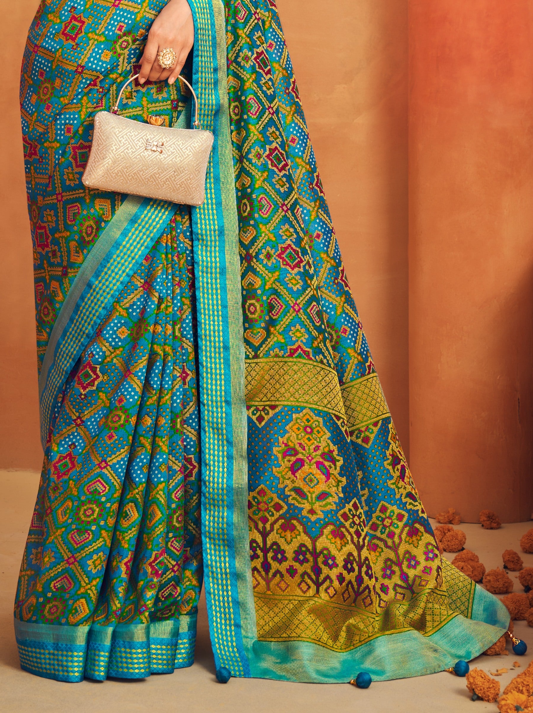 Turquoise Blue Georgette Festive Saree - TrendOye