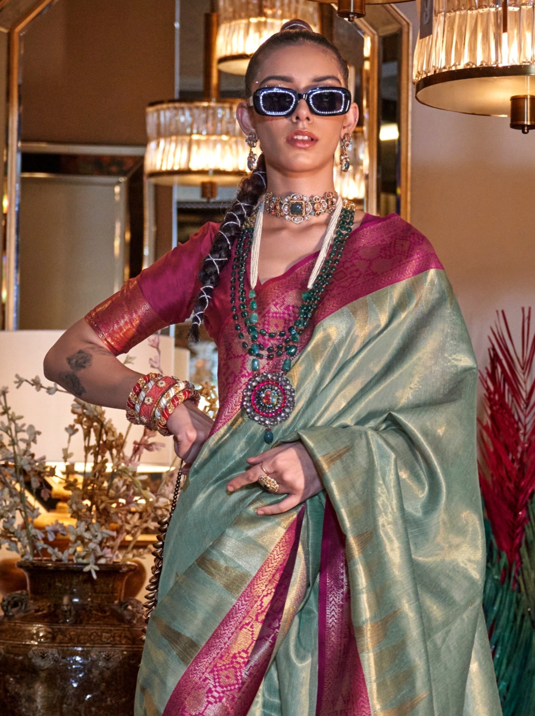 Cornflower Blue Party Saree - TrendOye