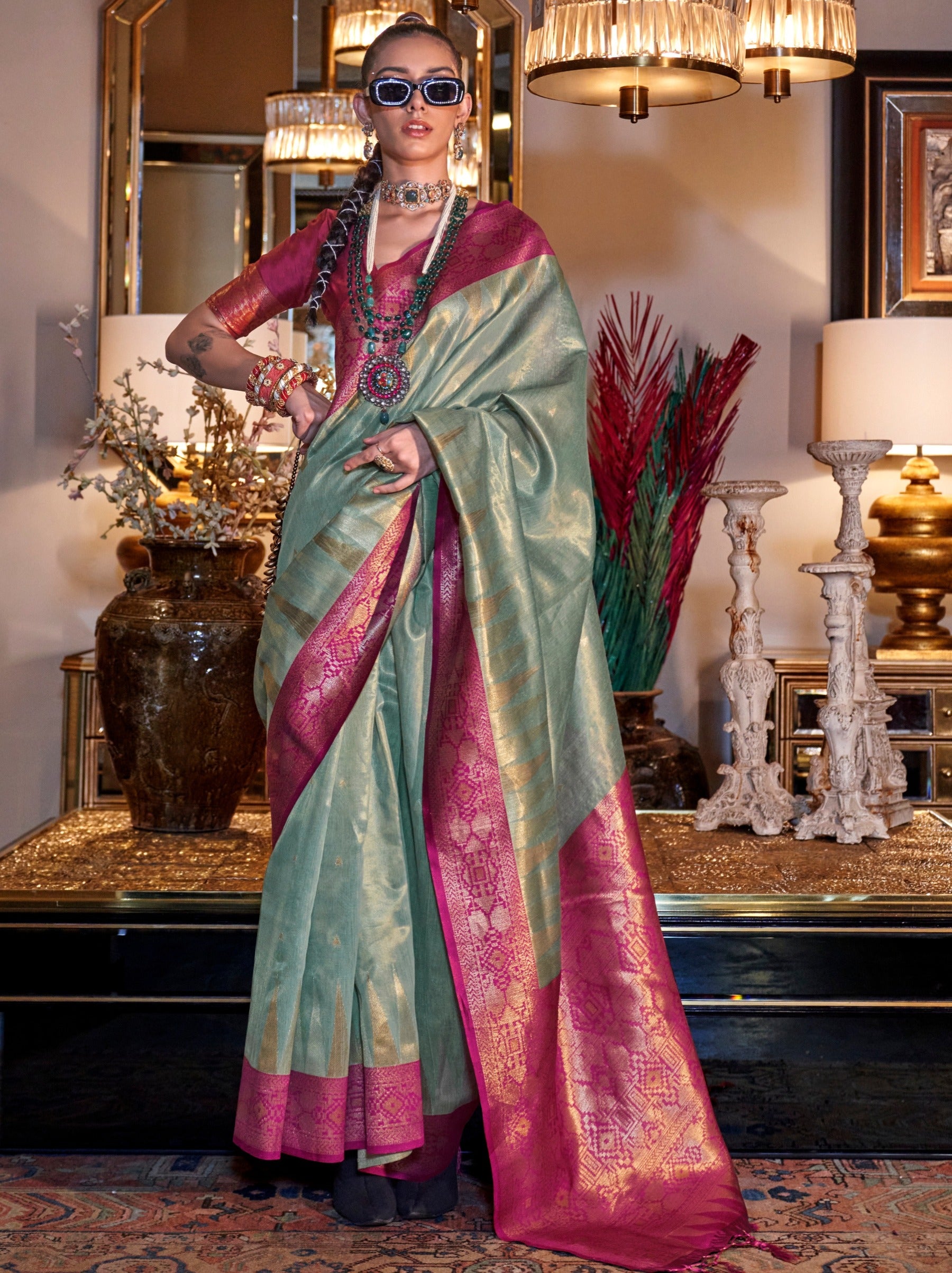 Cornflower Blue Party Saree - TrendOye
