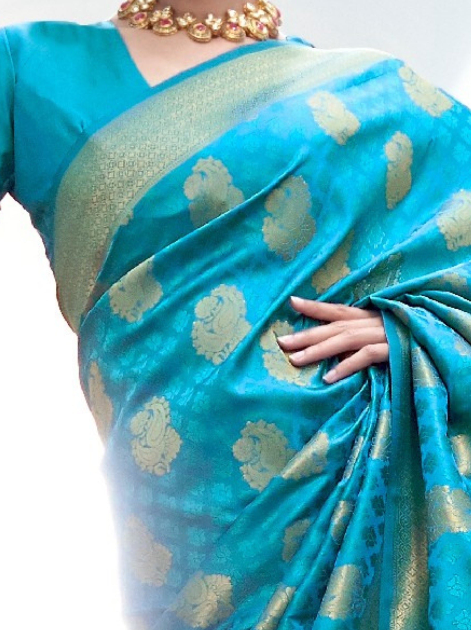 Azure Blue Fancy Soft Silk Saree With Blouse Piece - TrendOye