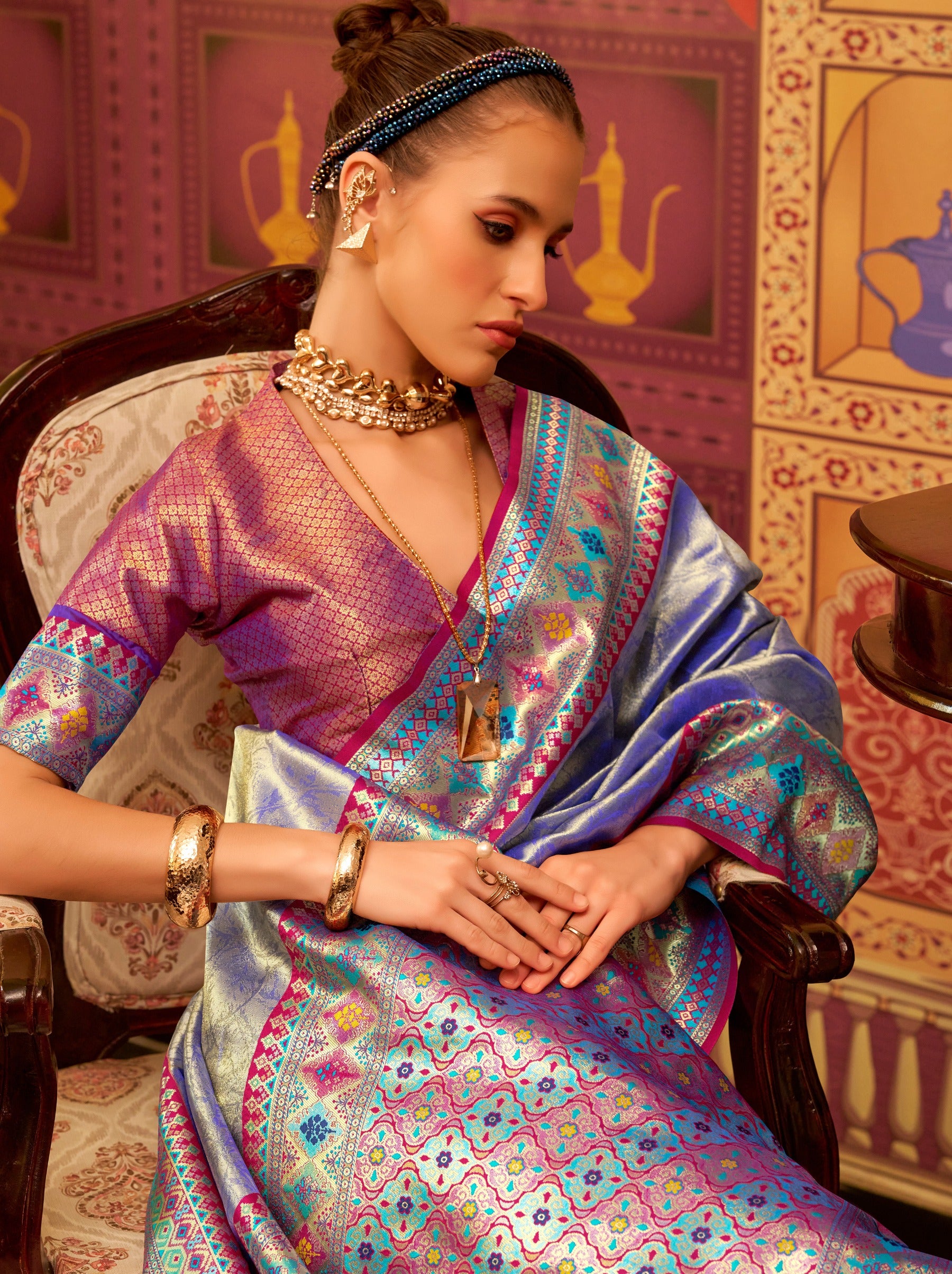Air Force Blue Fancy Celebration Saree - TrendOye