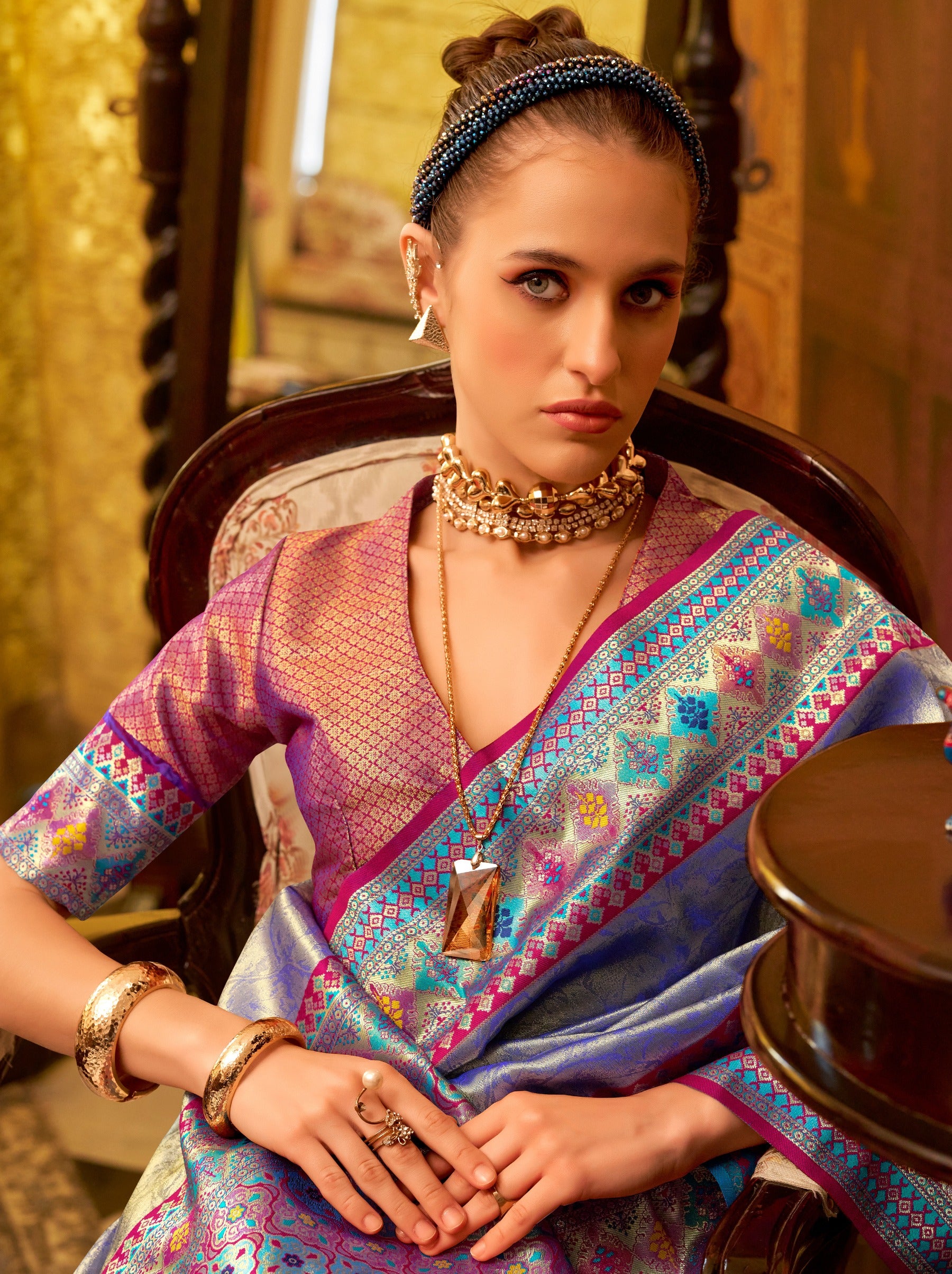 Air Force Blue Fancy Celebration Saree - TrendOye