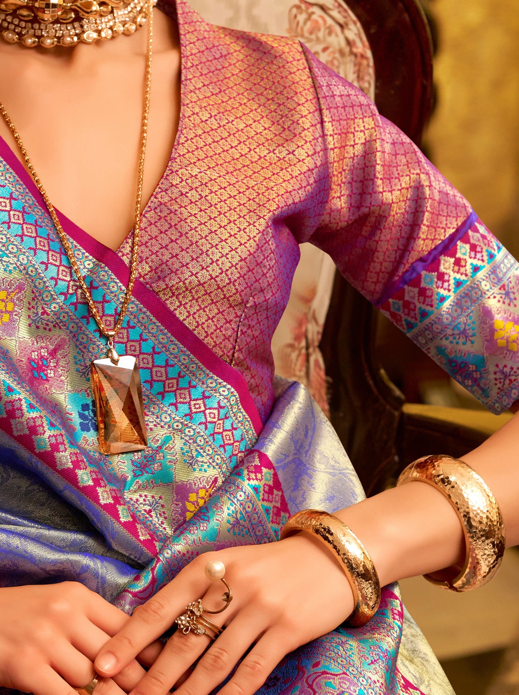 Air Force Blue Fancy Celebration Saree - TrendOye