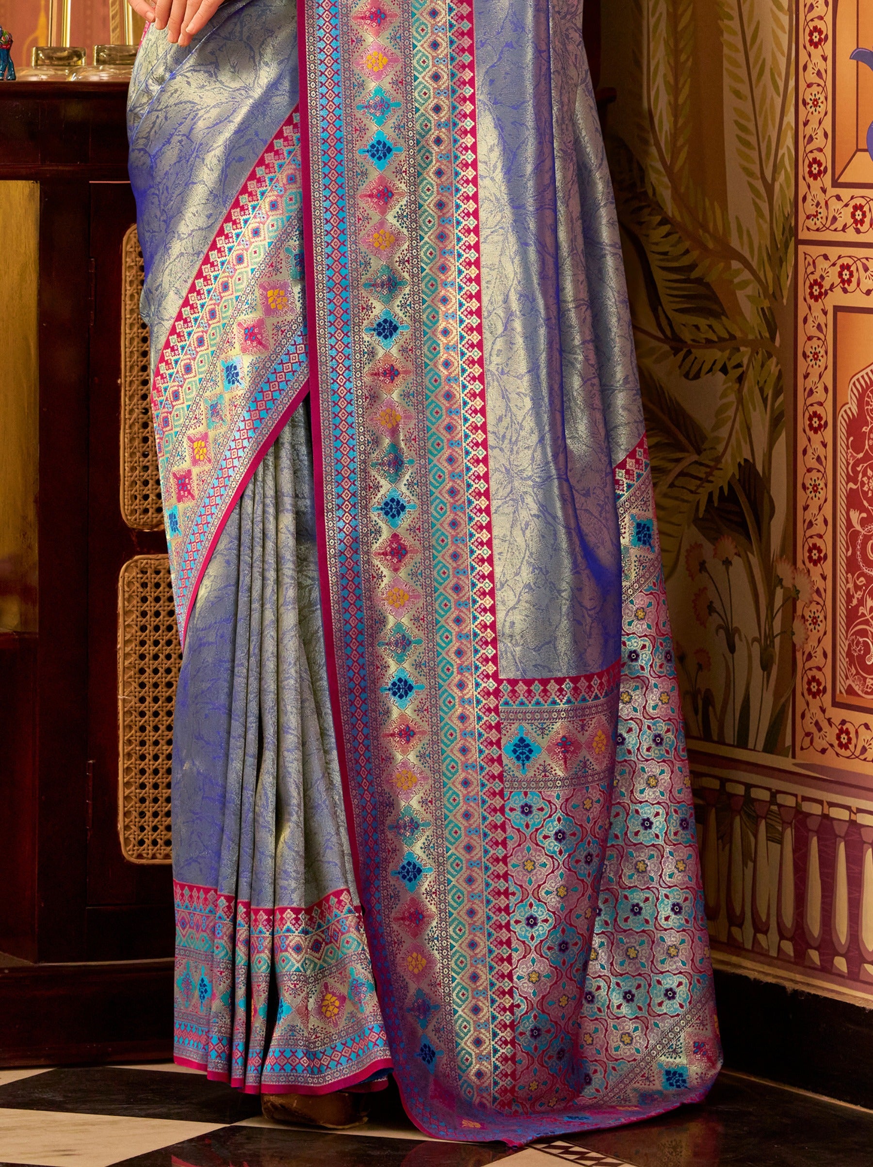 Air Force Blue Fancy Celebration Saree - TrendOye