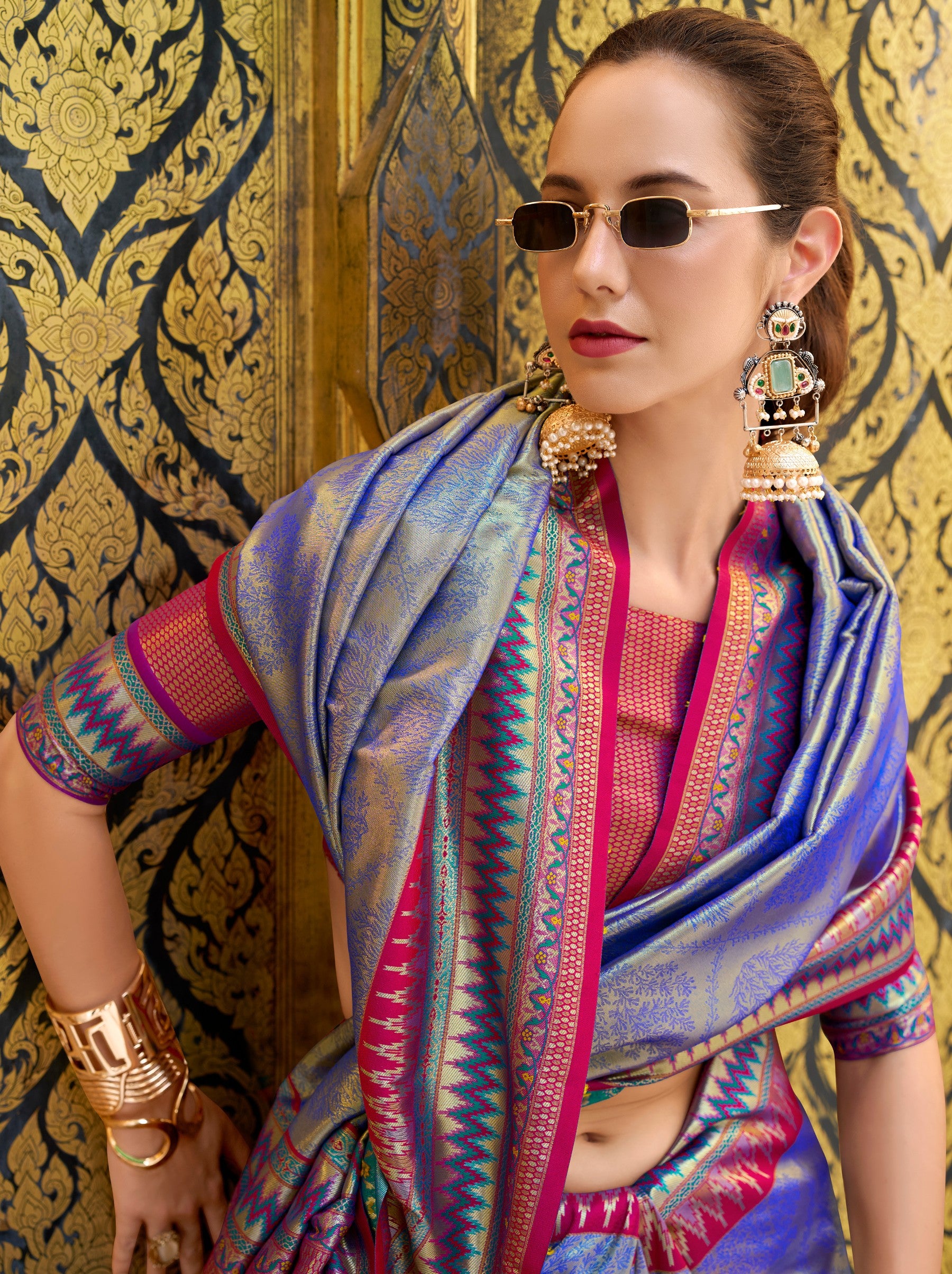 Tufts Blue Tissue Celebration Saree - TrendOye