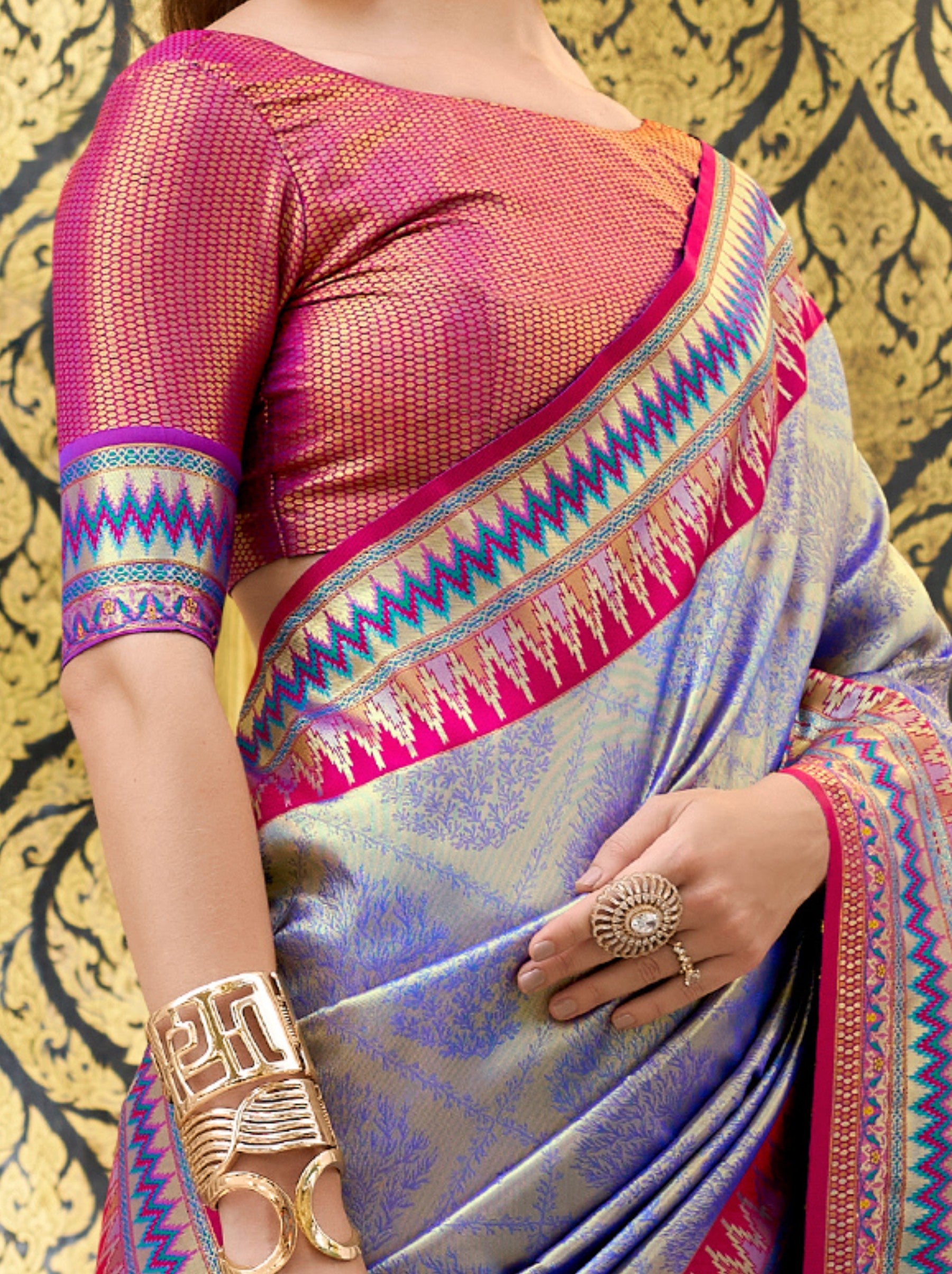 Tufts Blue Tissue Celebration Saree - TrendOye