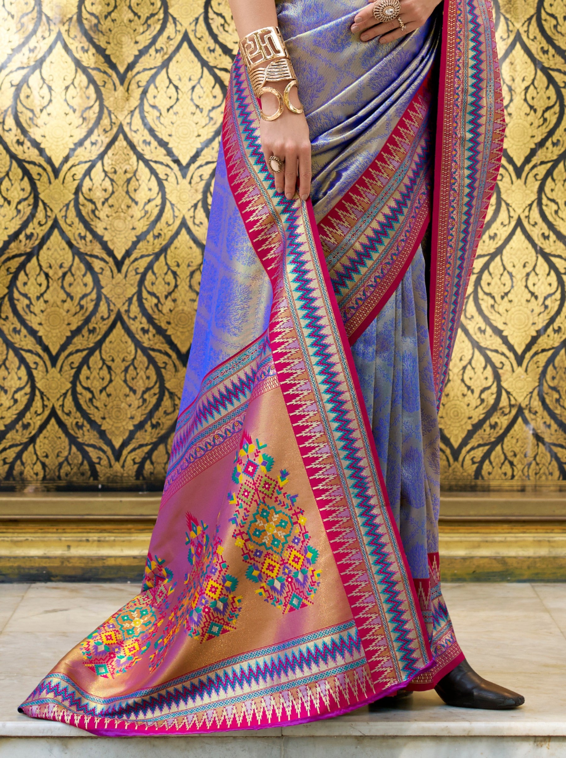 Tufts Blue Tissue Celebration Saree - TrendOye