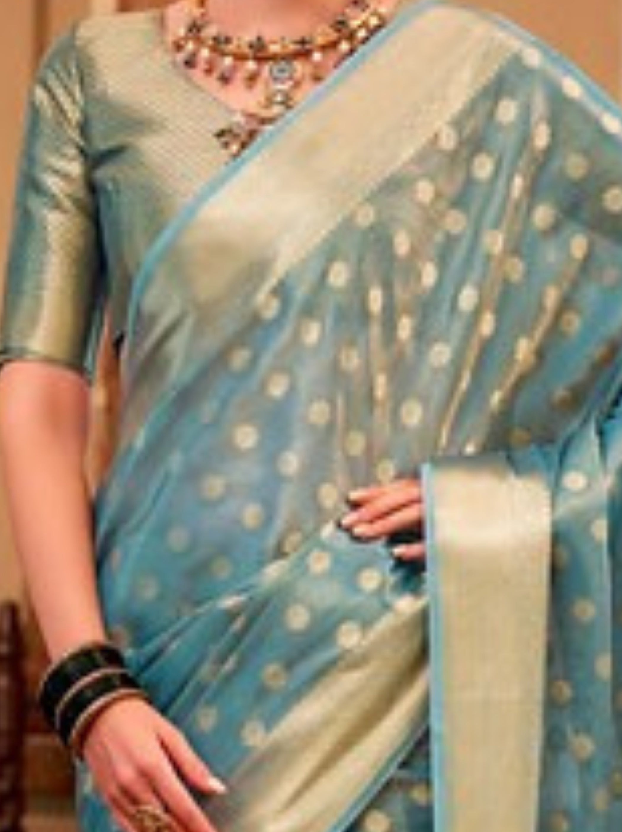 Steel Blue Fancy Tissue Silk Saree With Blouse Piece - TrendOye