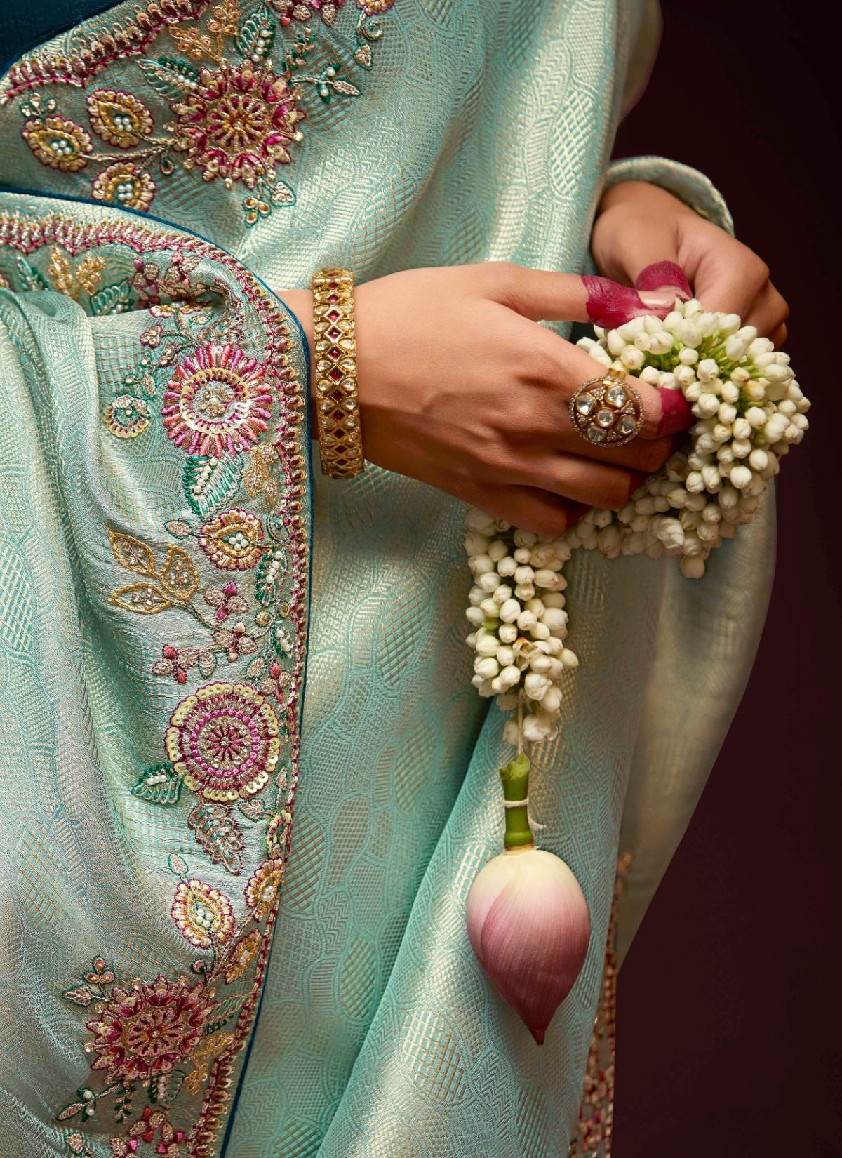 Sky Blue Luxury Banarasi Kanjivaram Saree with Embroidery - TrendOye