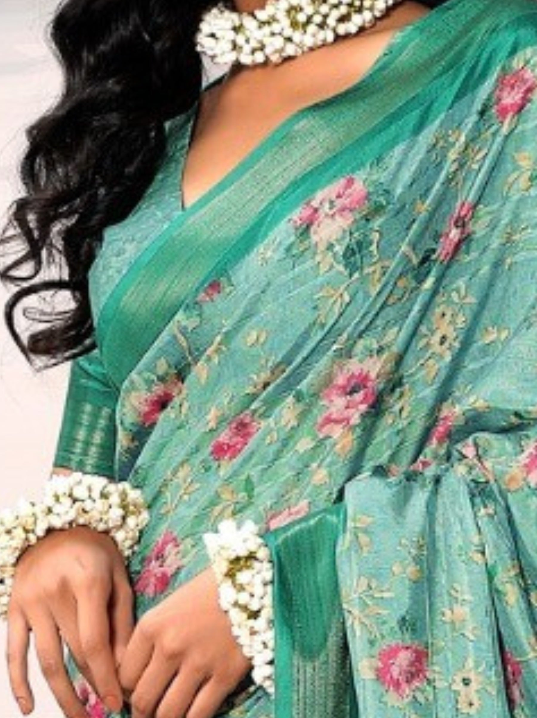 Tiffany Blue Organza Festive Saree - TrendOye