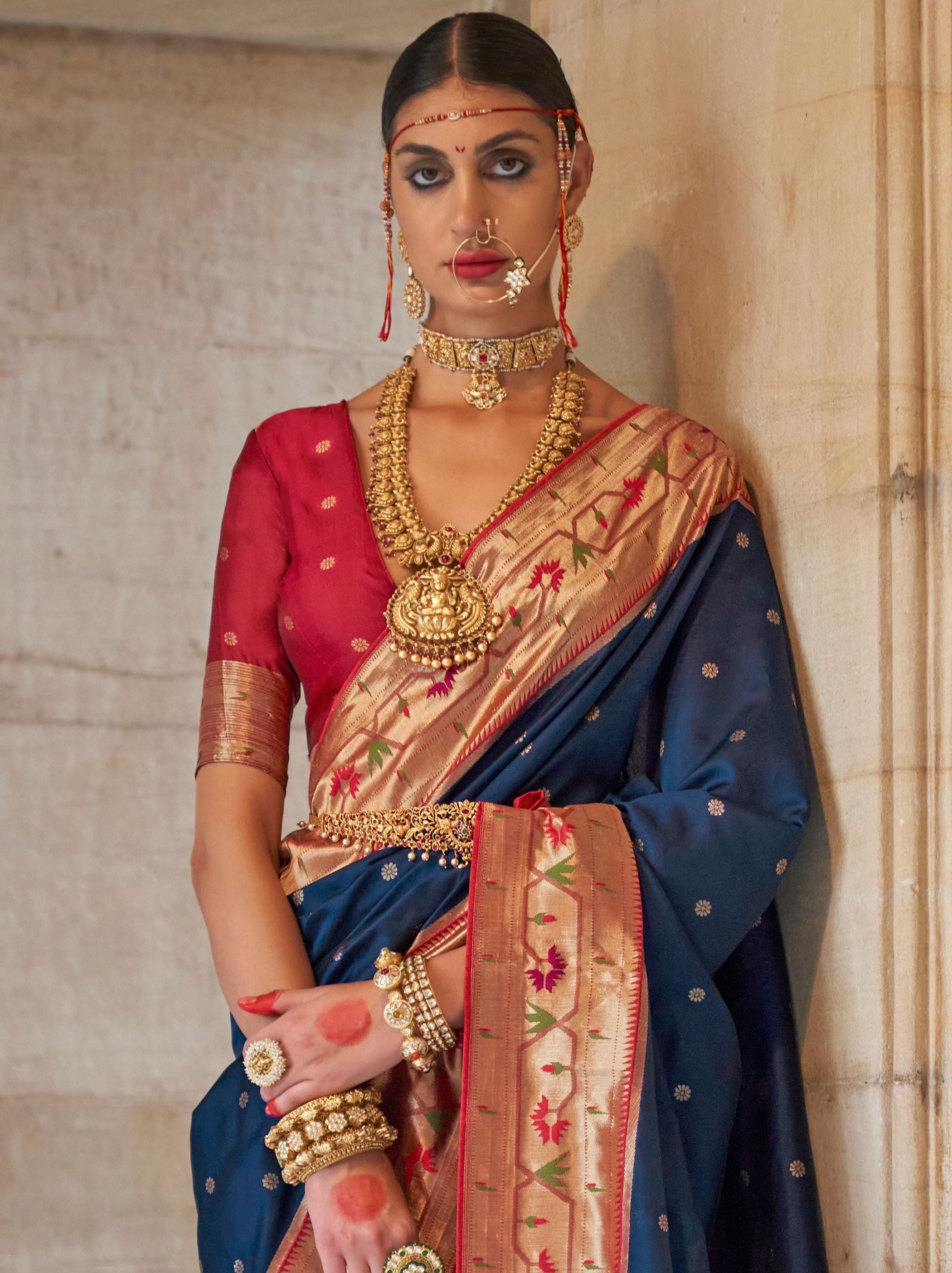 Space Blue Paithani Silk Festive & Wedding Saree - TrendOye