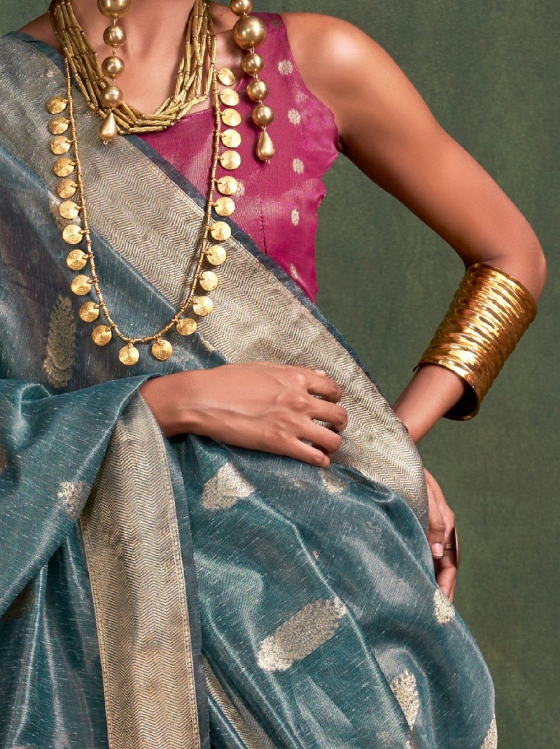 Air Force Blue Paithani Zari Tissue Silk Party Saree - TrendOye