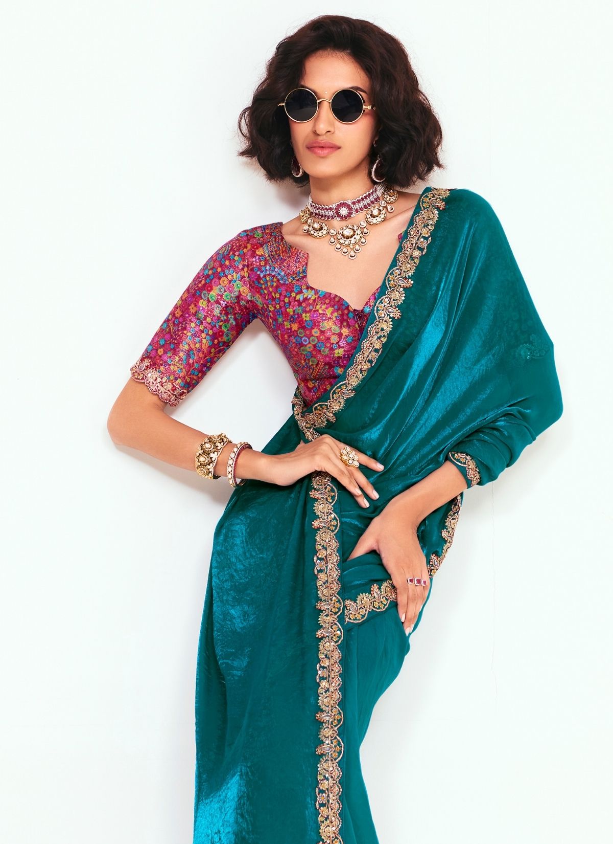 Prussian Blue Party Fancy Premium Saree With Fine Blouse Piece - TrendOye