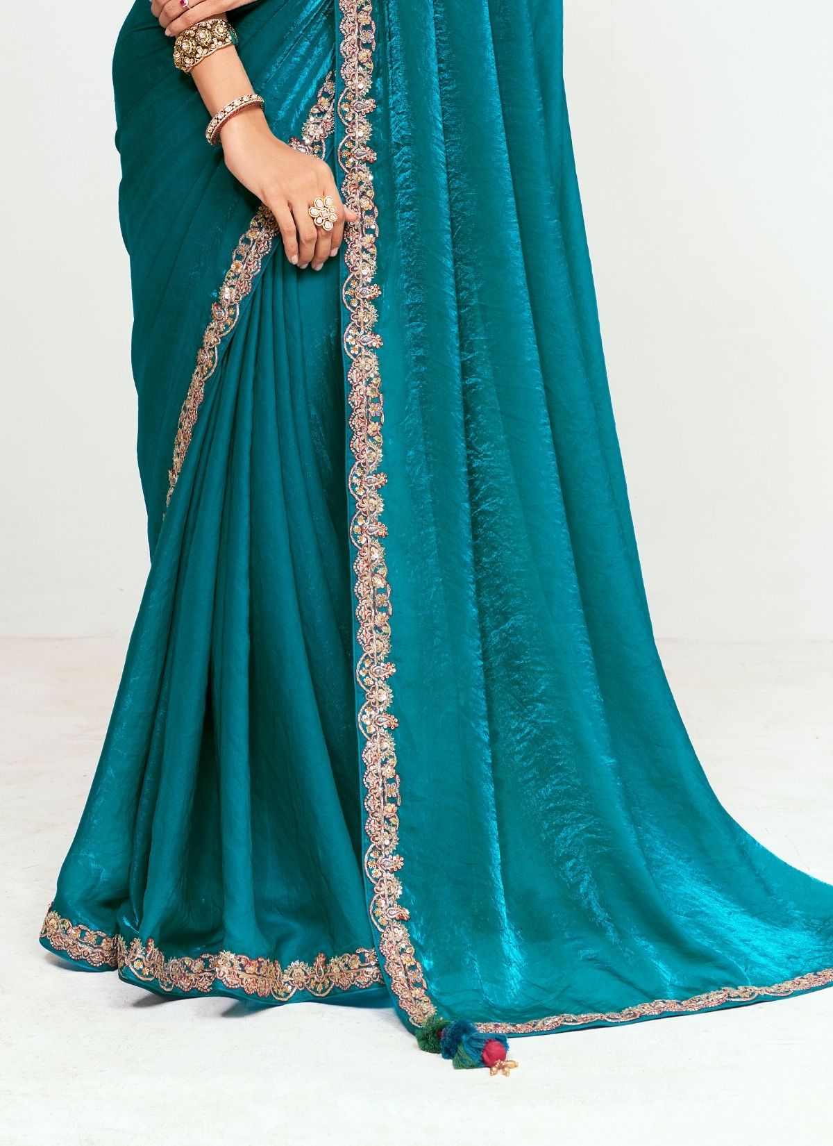 Prussian Blue Party Fancy Premium Saree With Fine Blouse Piece - TrendOye