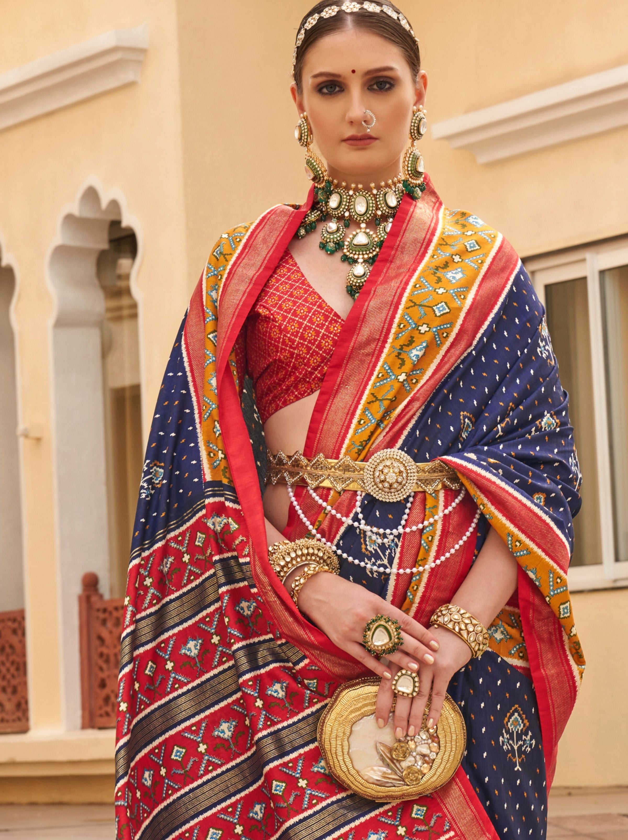 Space Blue Silk Blended Saree - TrendOye