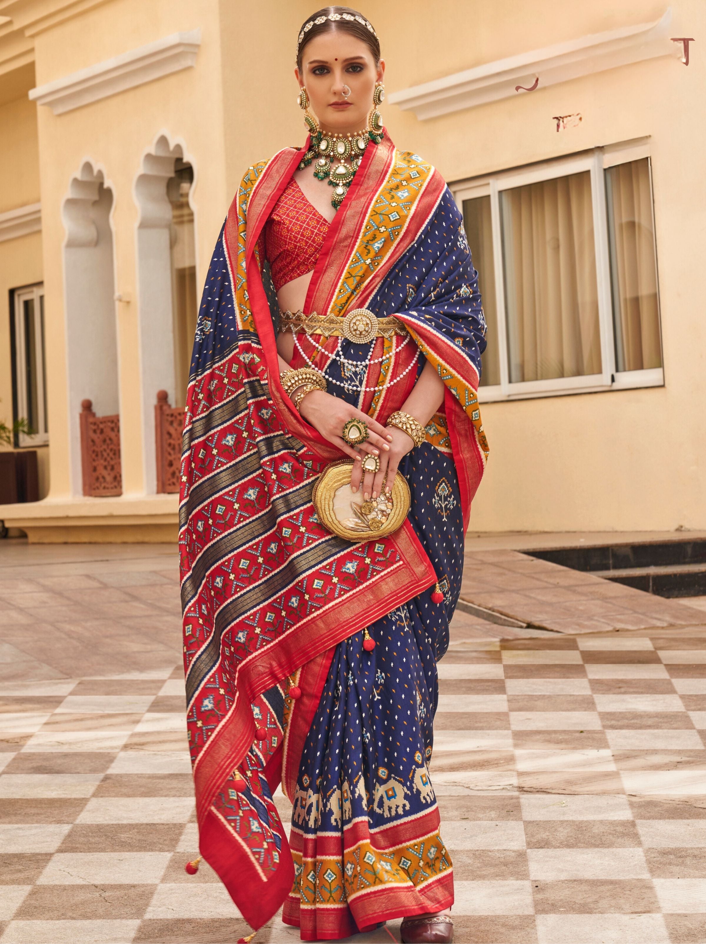 Space Blue Silk Blended Saree - TrendOye