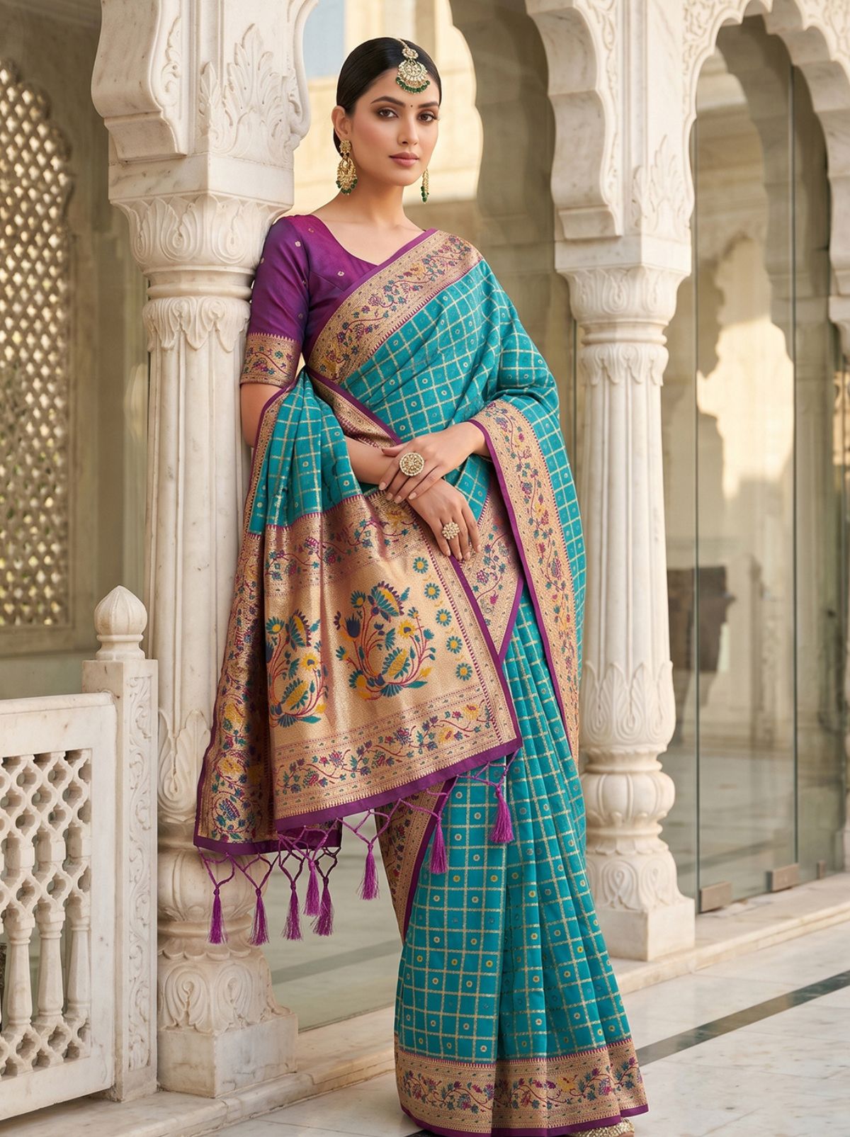 Olympic Blue Premium Banarasi Silk Saree With Tassels Work