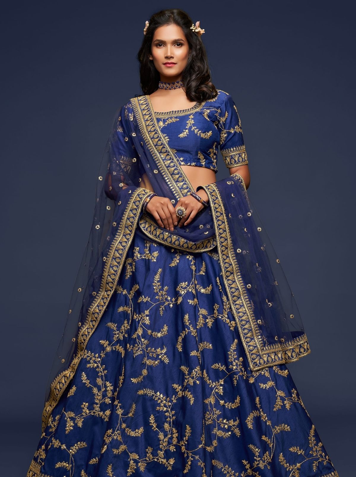 Royal Blue Premium Celebration Lehenga Set With Sequin & Zari Work